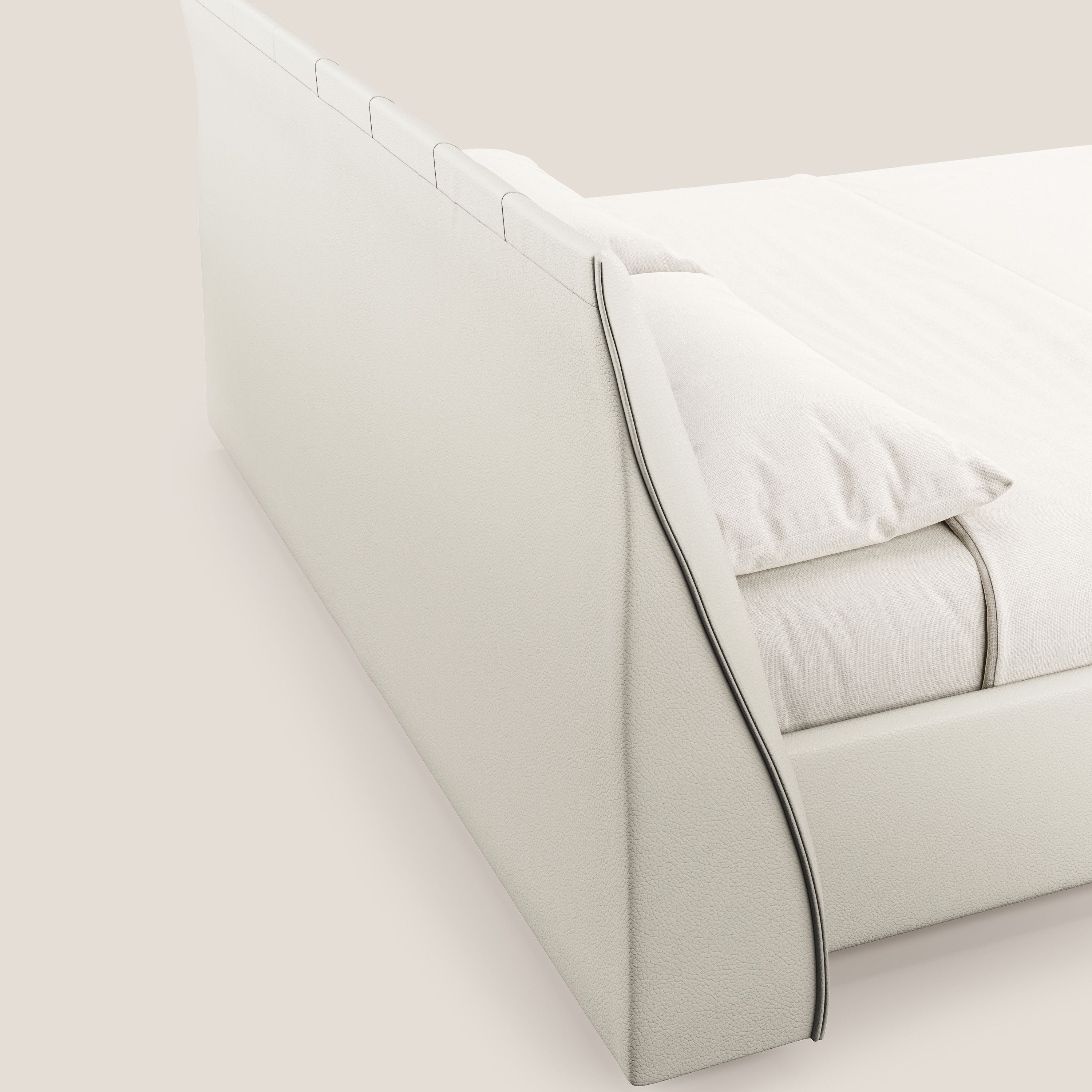 Clizia letto imbottito di design con vano contenitore in ecopelle impermeabile T04 bianco - divani.store