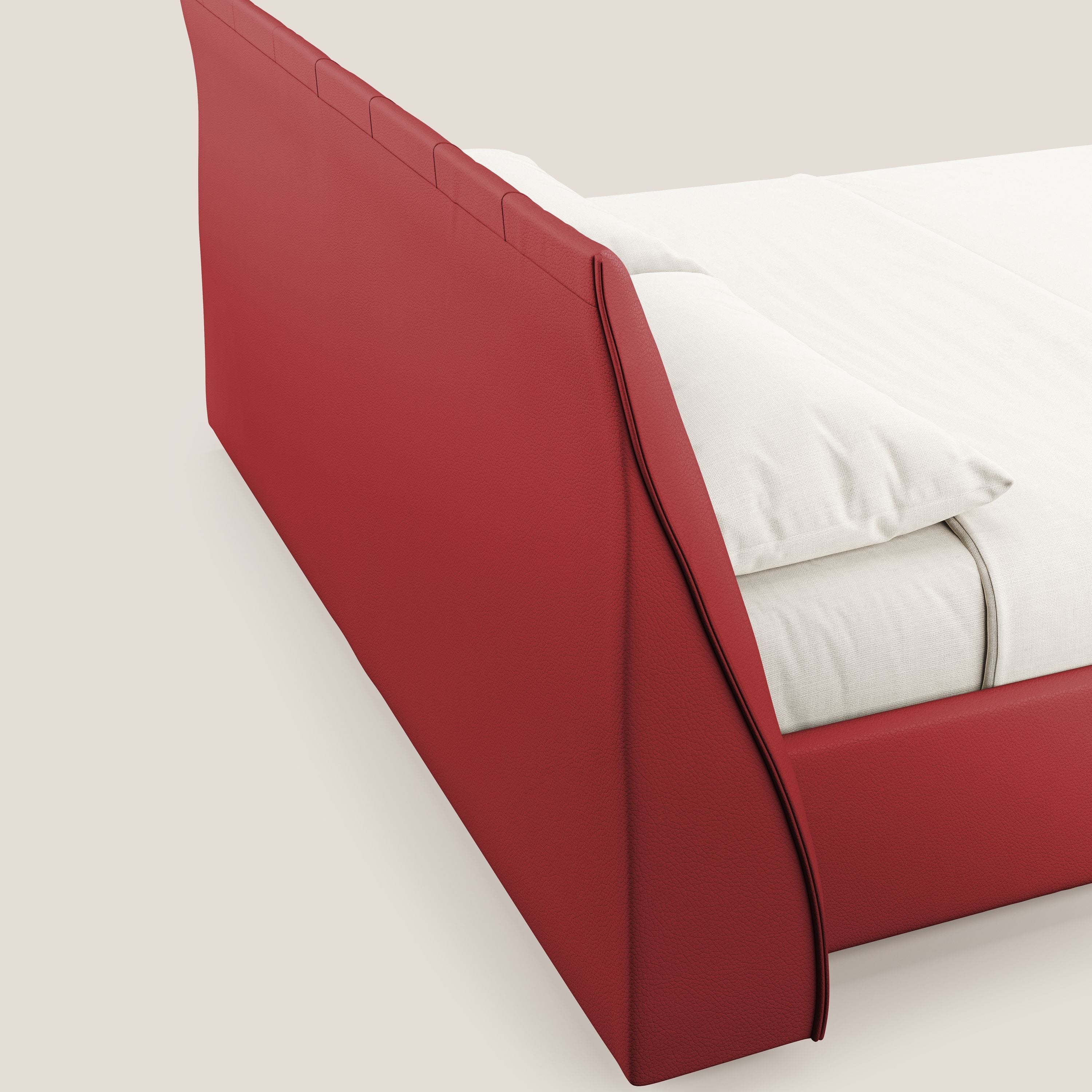 Clizia letto imbottito di design con vano contenitore in ecopelle impermeabile T04 rosso - divani.store