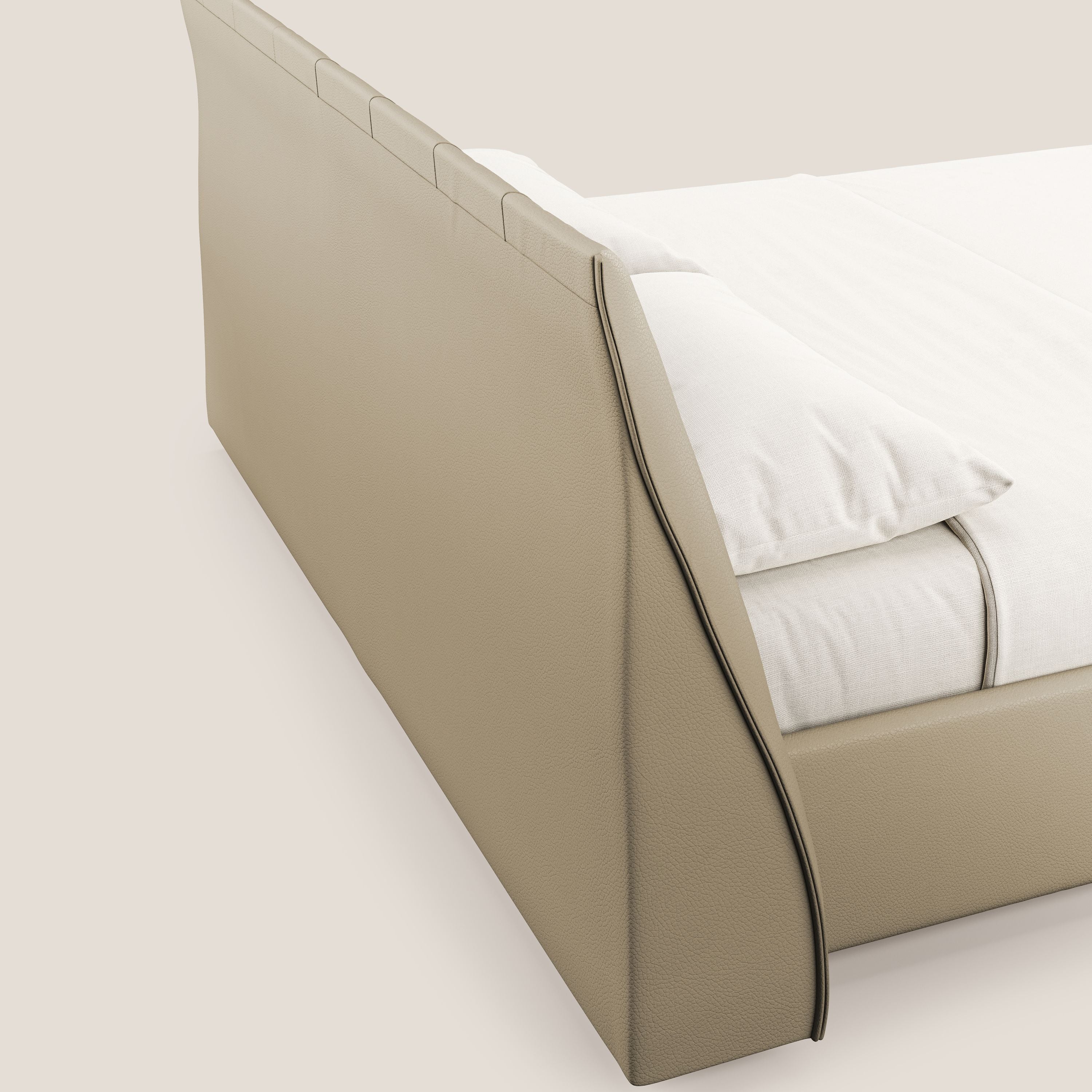 Clizia letto imbottito di design con vano contenitore in ecopelle impermeabile T04 beige - divani.store