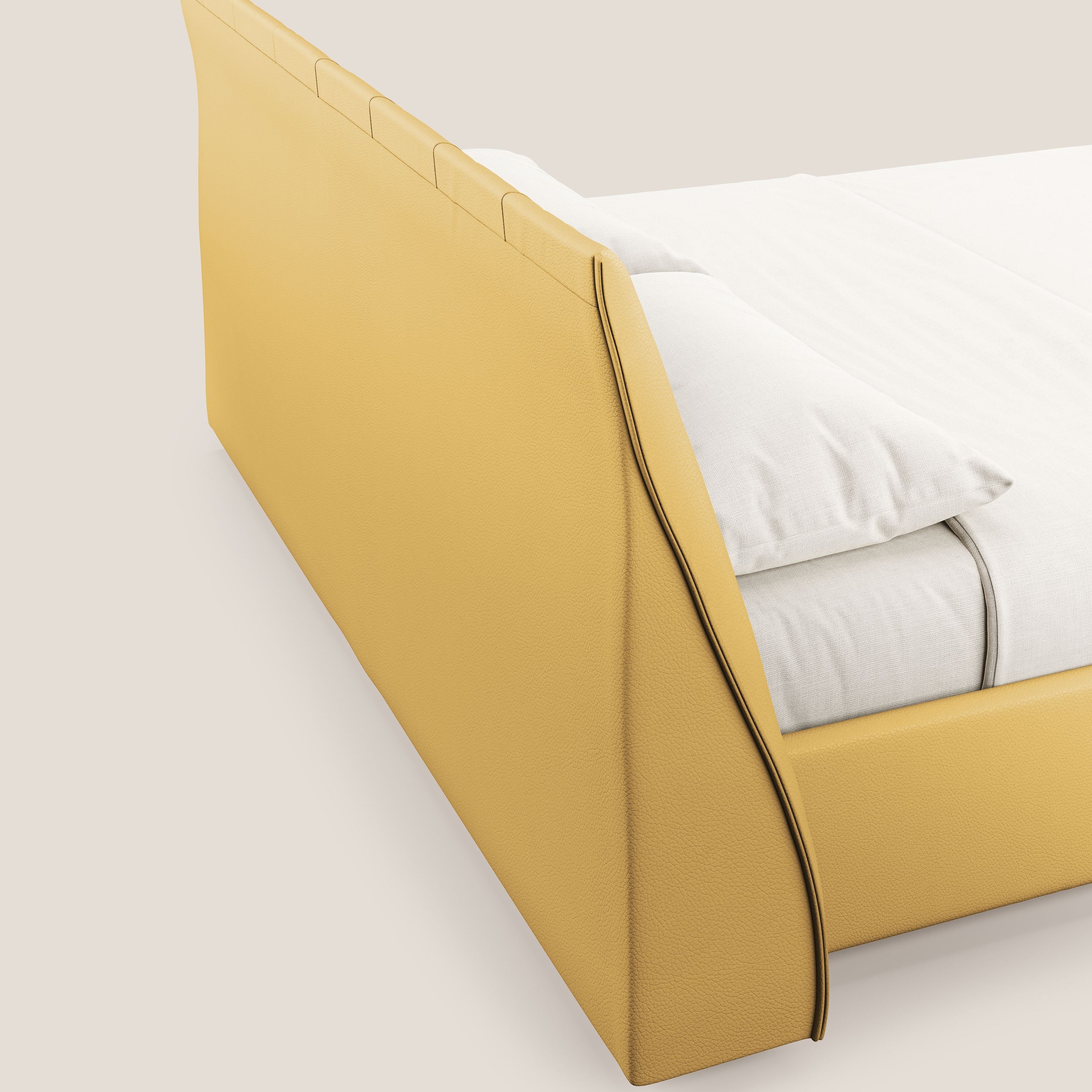 Clizia letto imbottito di design con vano contenitore in ecopelle impermeabile T04 - divani.store