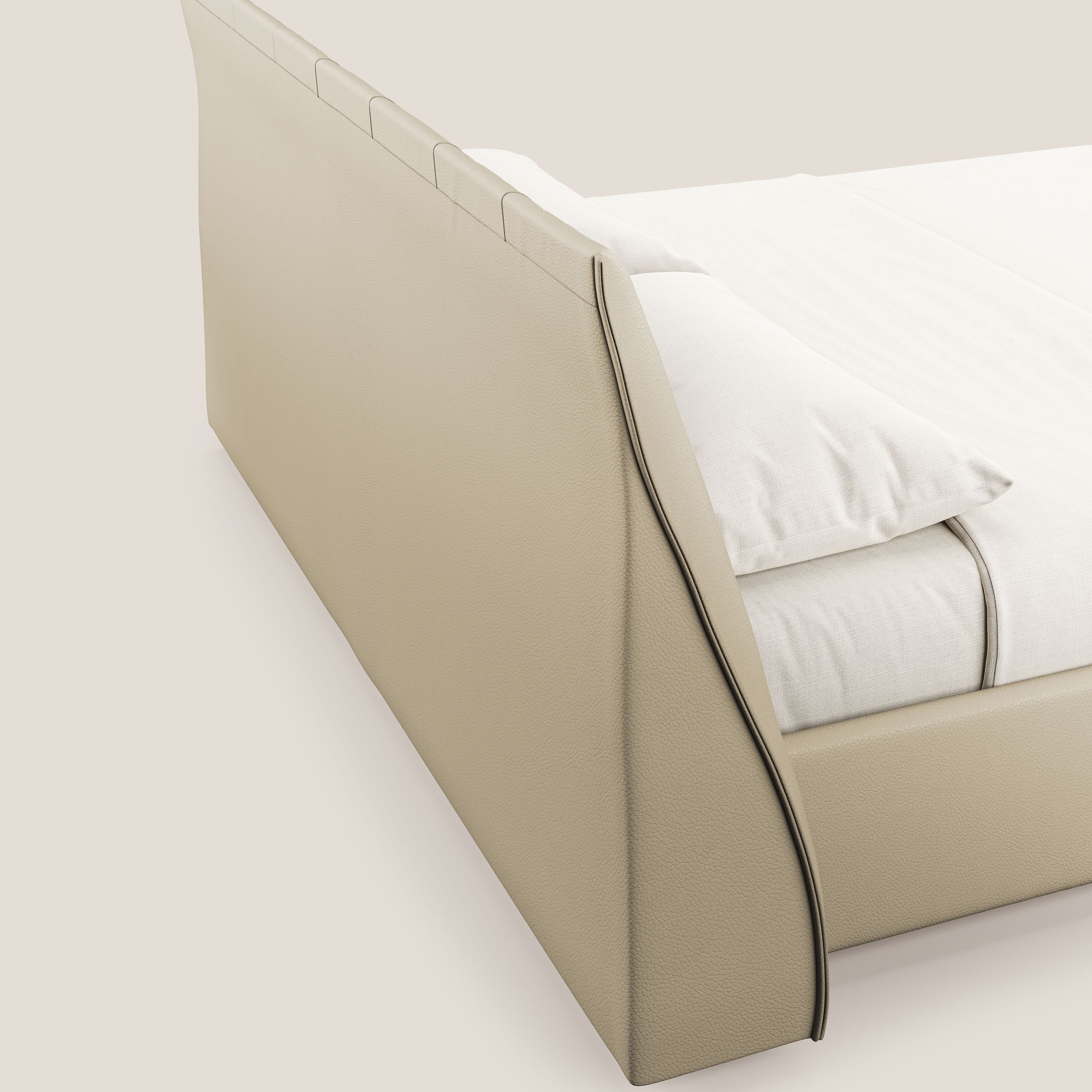 Clizia letto imbottito di design con vano contenitore in ecopelle impermeabile T04 panna - divani.store