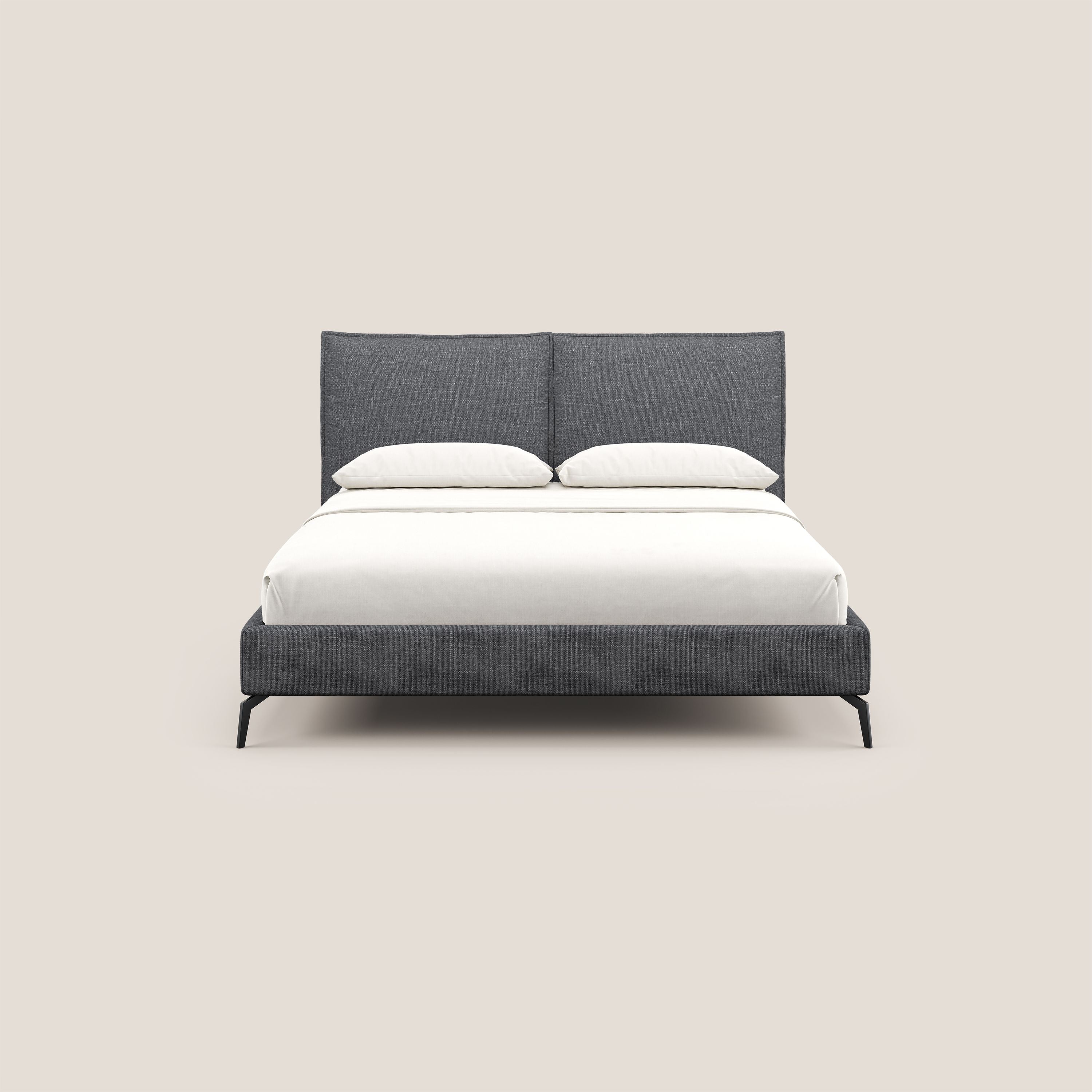 Cloe letto imbottito con piedi in metallo sfoderabile in tessuto fiammato impermeabile T06 antracite - divani.store