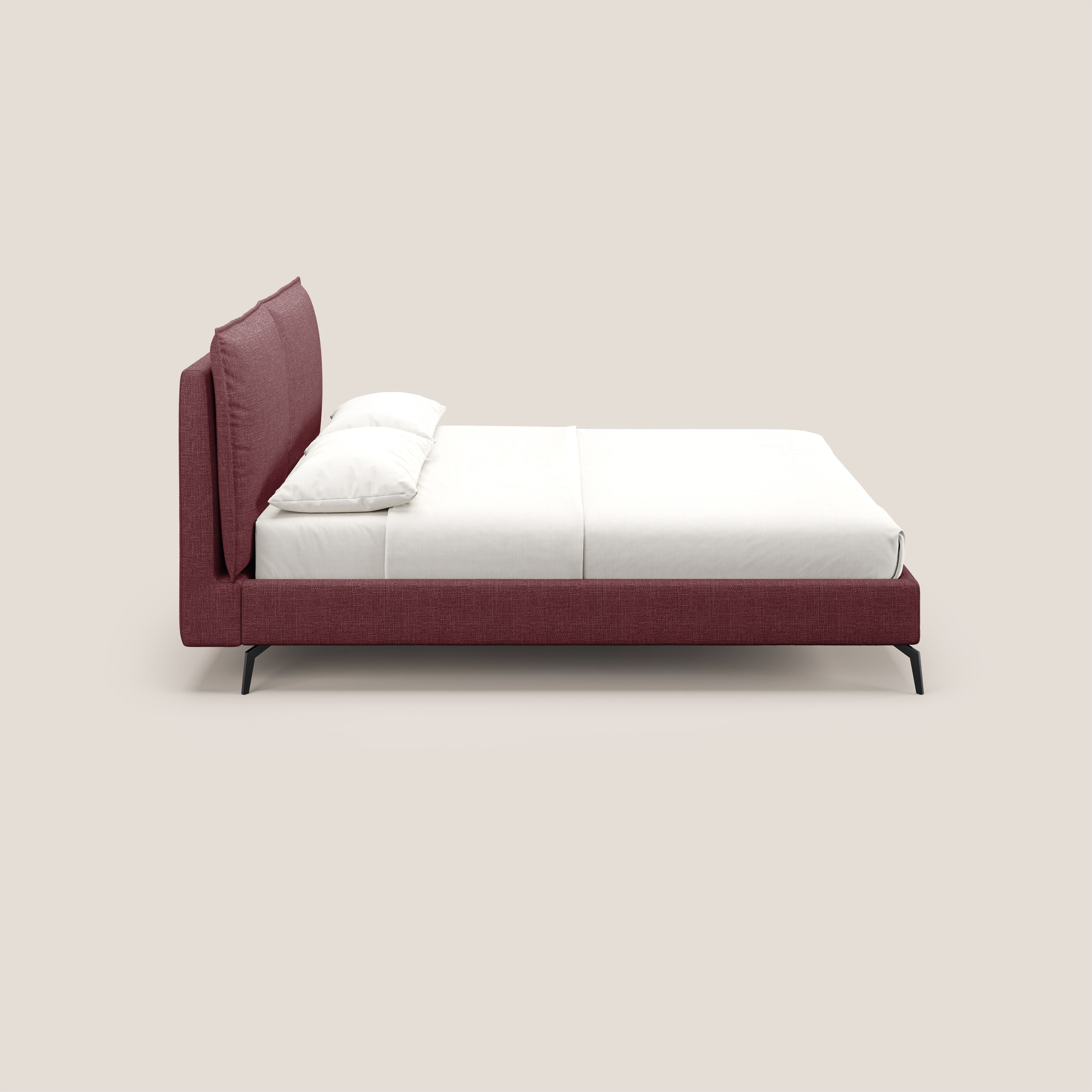 Cloe letto imbottito con piedi in metallo sfoderabile in tessuto fiammato impermeabile T06 rosso - divani.store