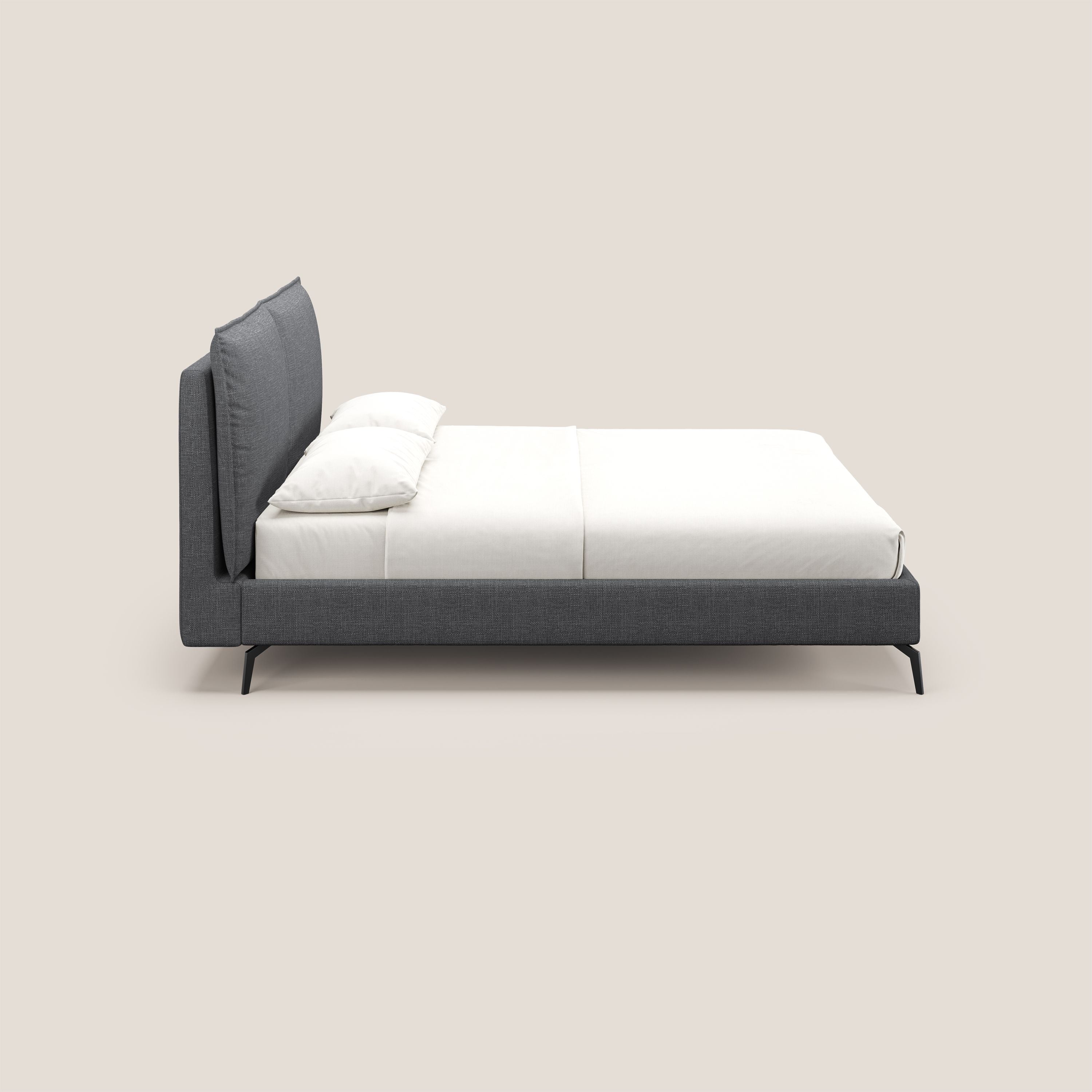 Cloe letto imbottito con piedi in metallo sfoderabile in tessuto fiammato impermeabile T06 antracite - divani.store