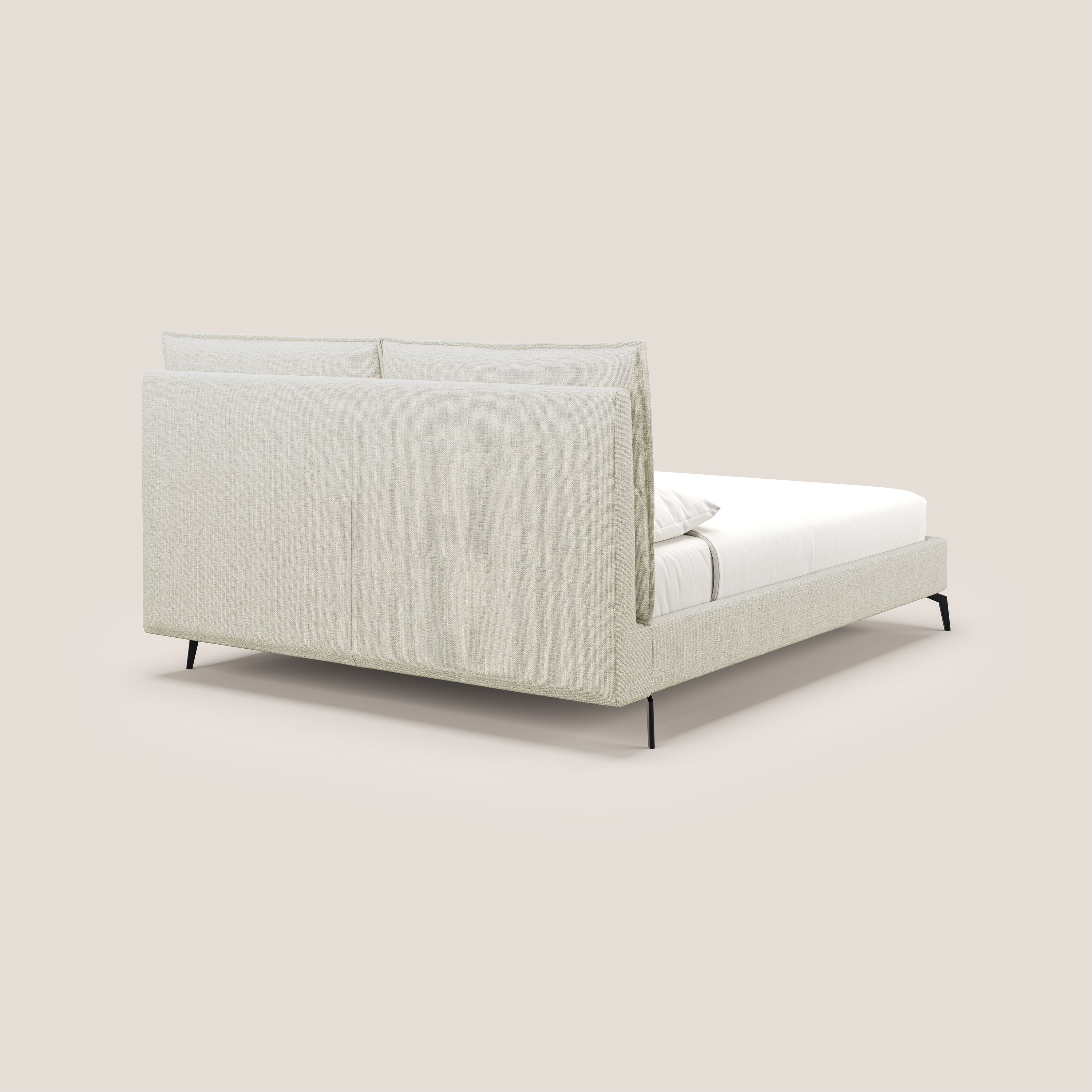 Cloe letto imbottito con piedi in metallo sfoderabile in tessuto fiammato impermeabile T06 panna - divani.store