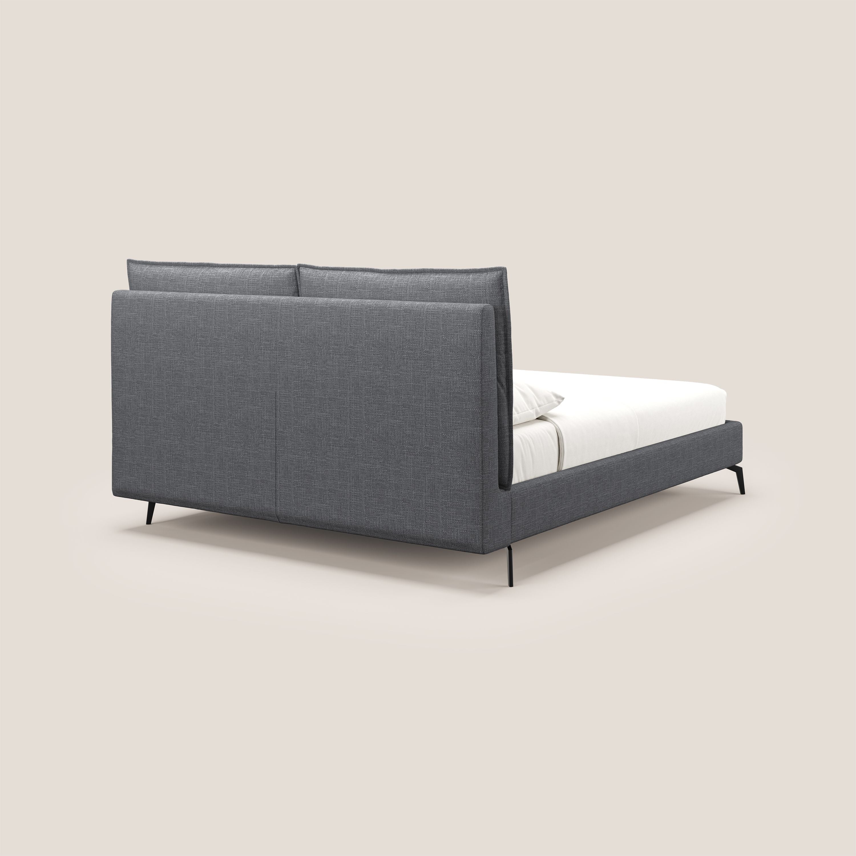 Cloe letto imbottito con piedi in metallo sfoderabile in tessuto fiammato impermeabile T06 antracite - divani.store