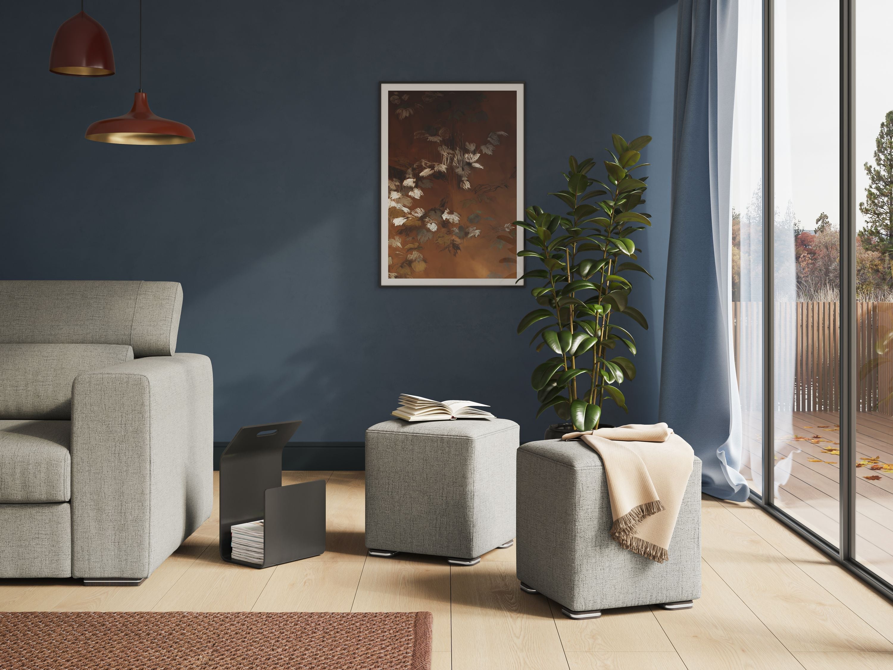 Cube pouf in tessuto morbido impermeabile T03 antracite - divani.store