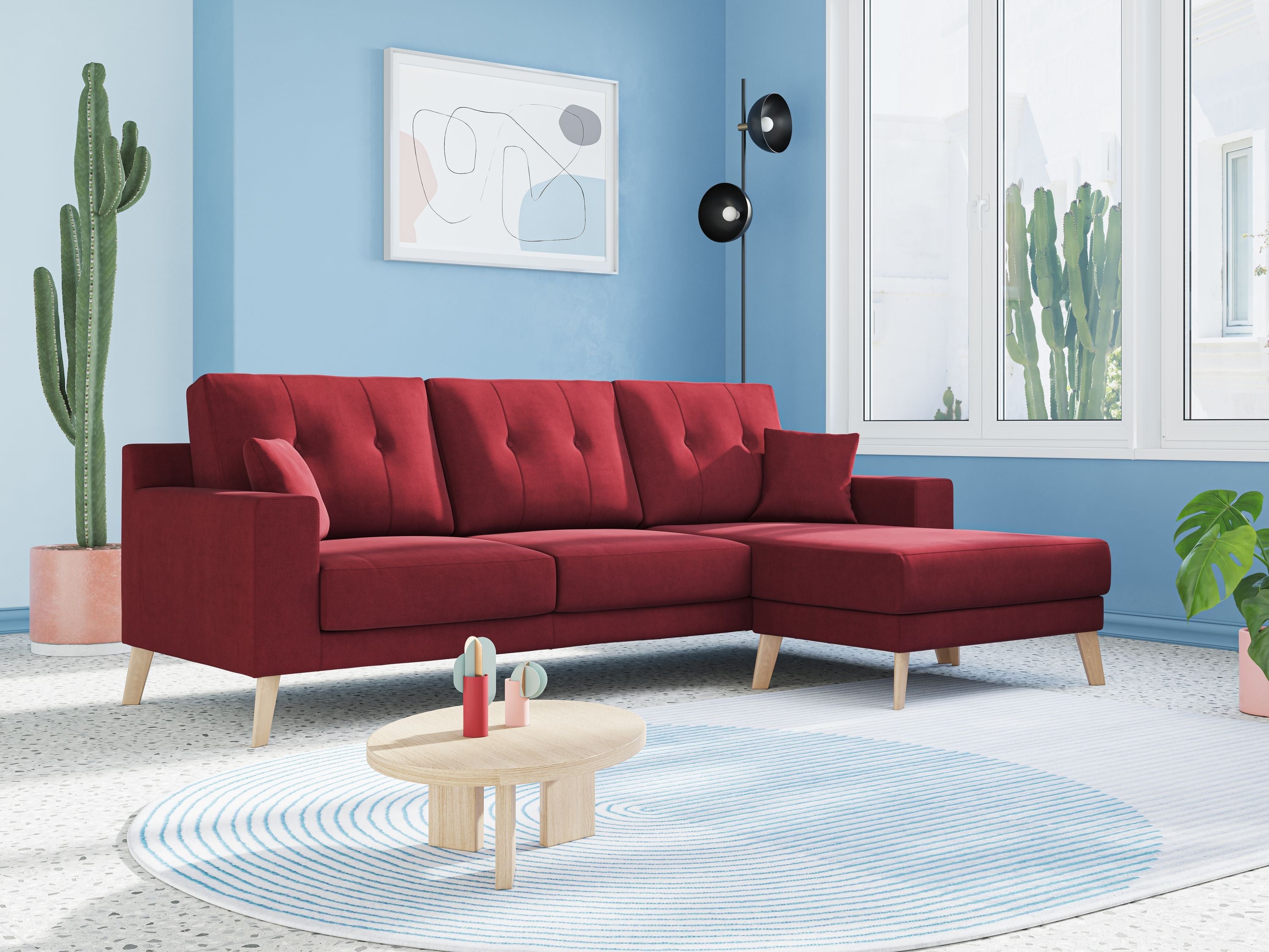 Danish divano angolare REVERSIBILE in tessuto morbido impermeabile T02 rosso - divani.store