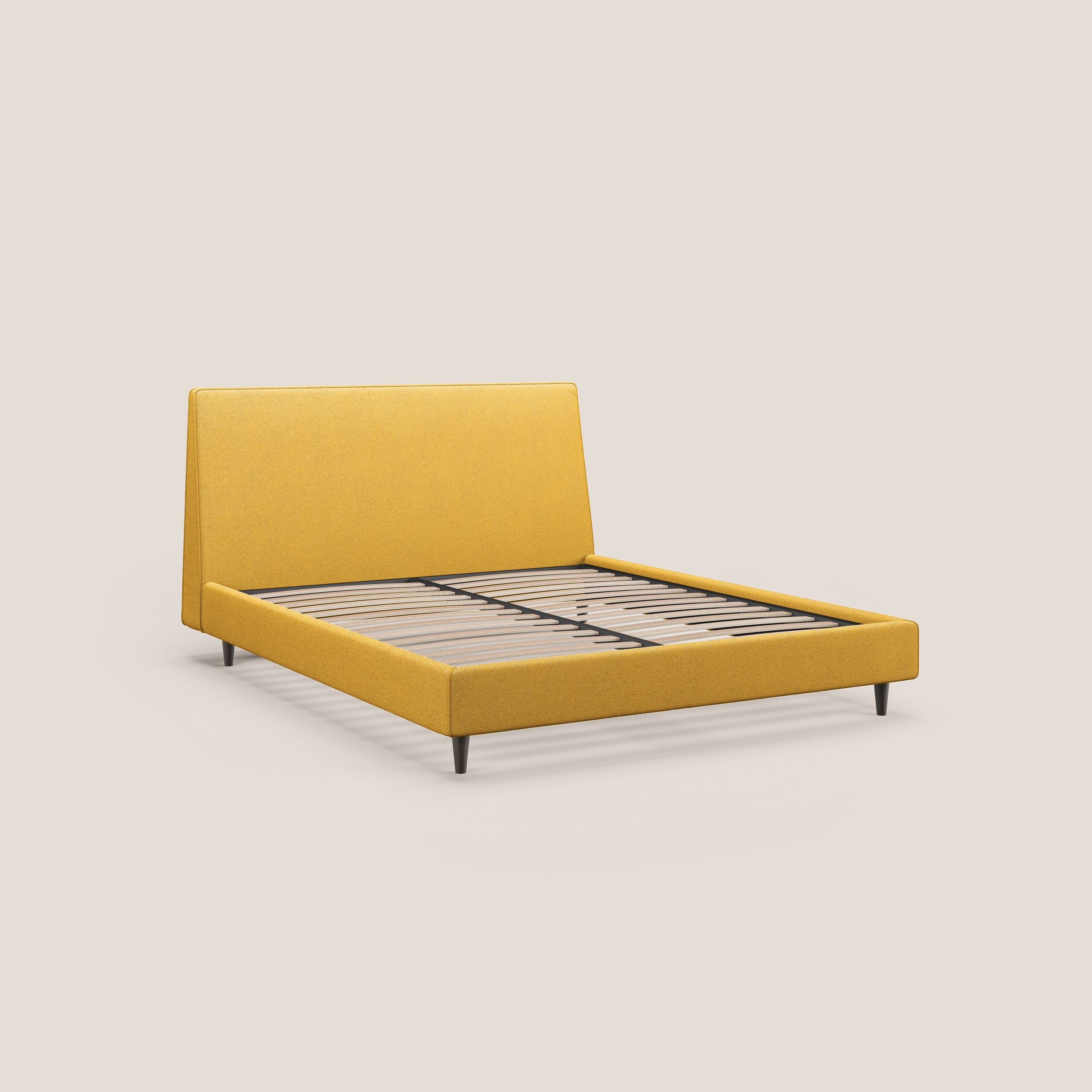Dorotea letto imbottito con piedi in legno in morbido bouclé impermeabile T07 giallo - divani.store