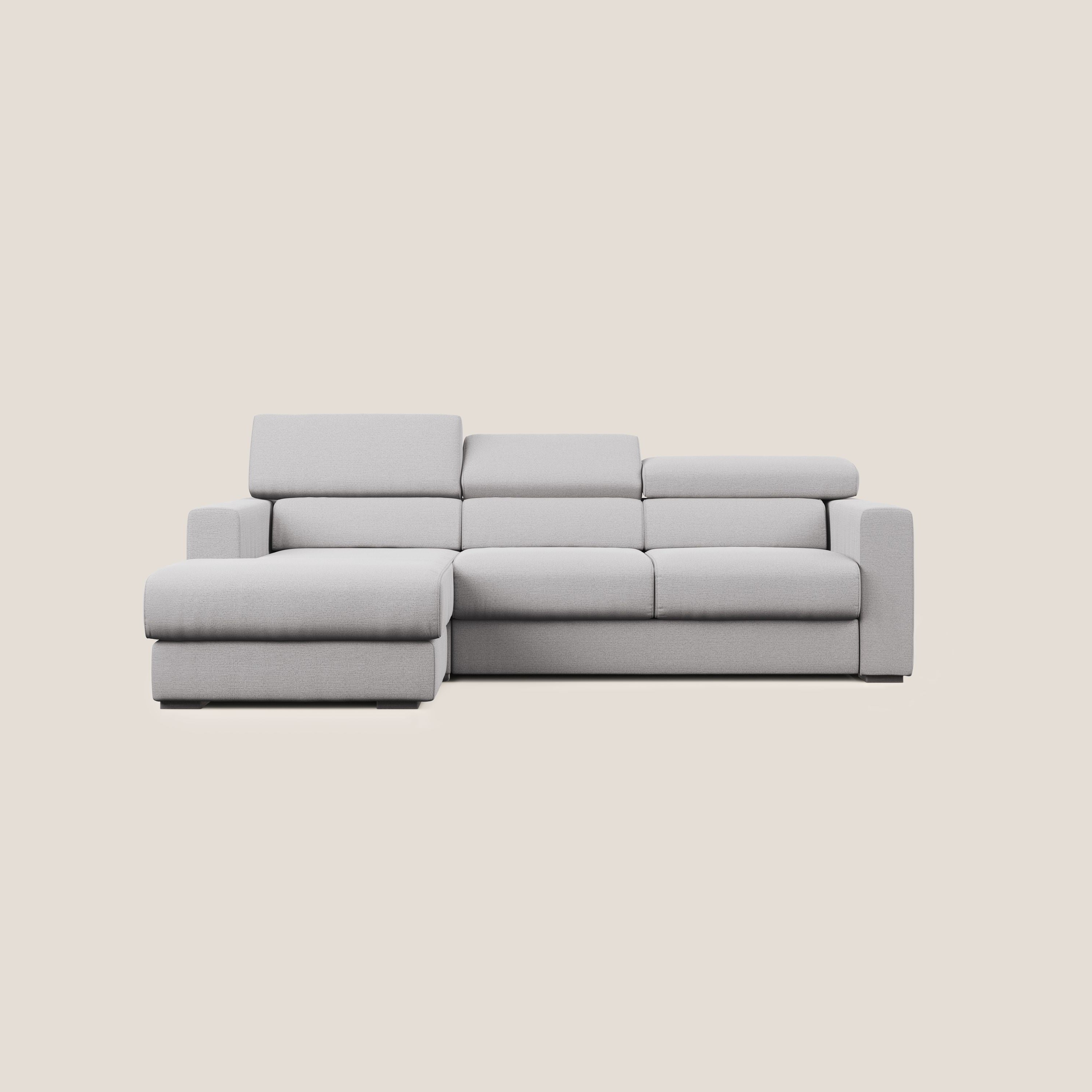 Dylan divano angolare con estraibile a cassettone in tessuto fiammato simil cotone impermeabile T19 grigio - divani.store