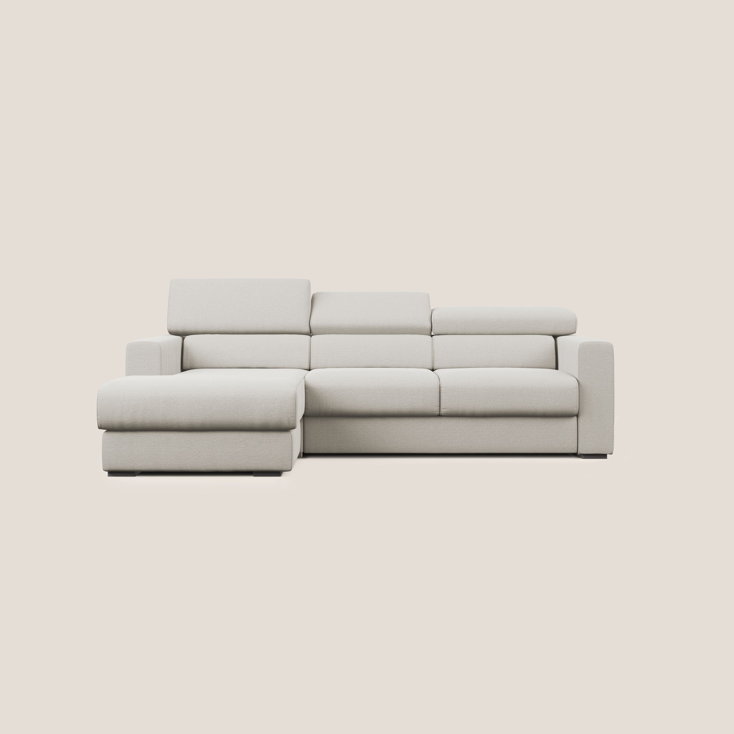 Dylan divano angolare con estraibile a cassettone in tessuto fiammato simil cotone impermeabile T19 panna - divani.store