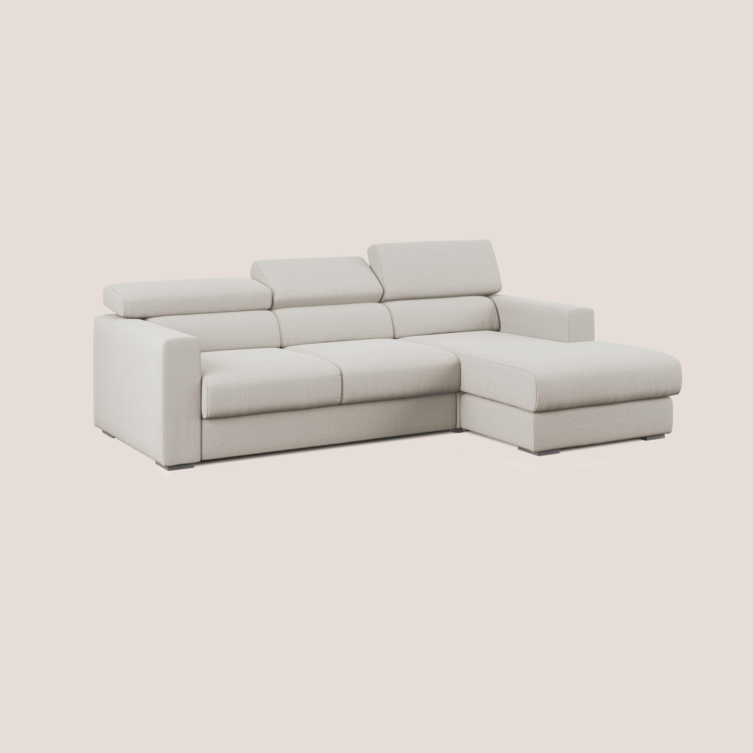 Dylan divano angolare con estraibile a cassettone in tessuto fiammato simil cotone impermeabile T19 panna - divani.store