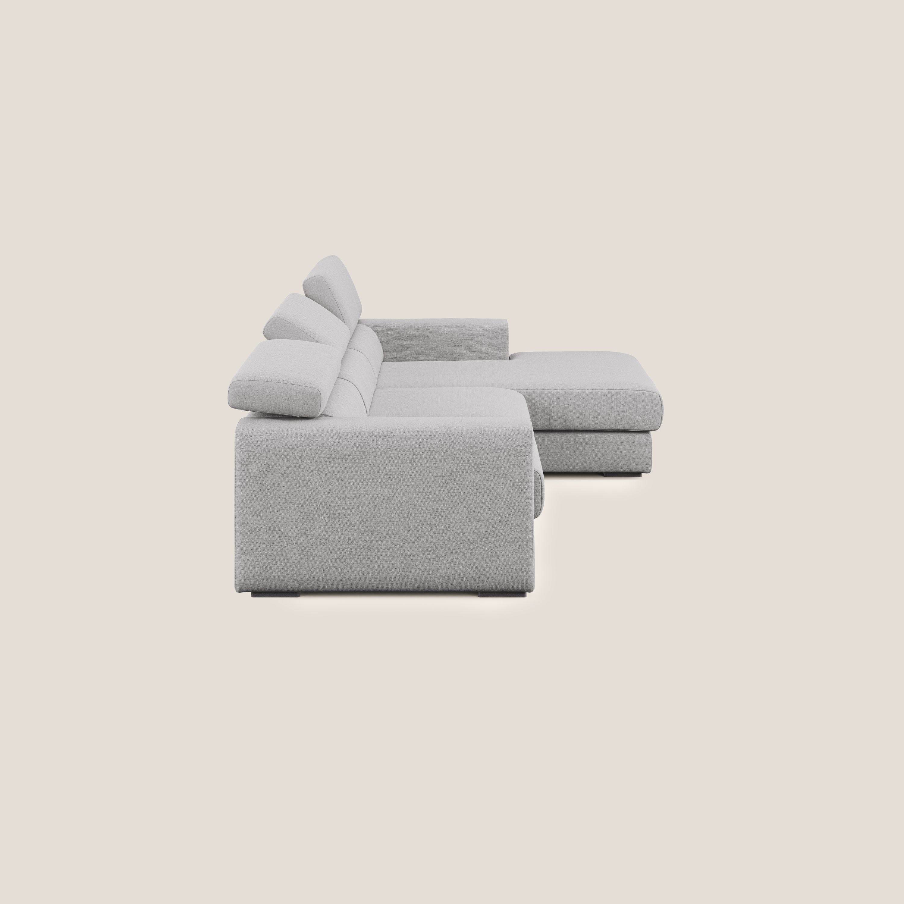 Dylan divano angolare con estraibile a cassettone in tessuto fiammato simil cotone impermeabile T19 grigio - divani.store