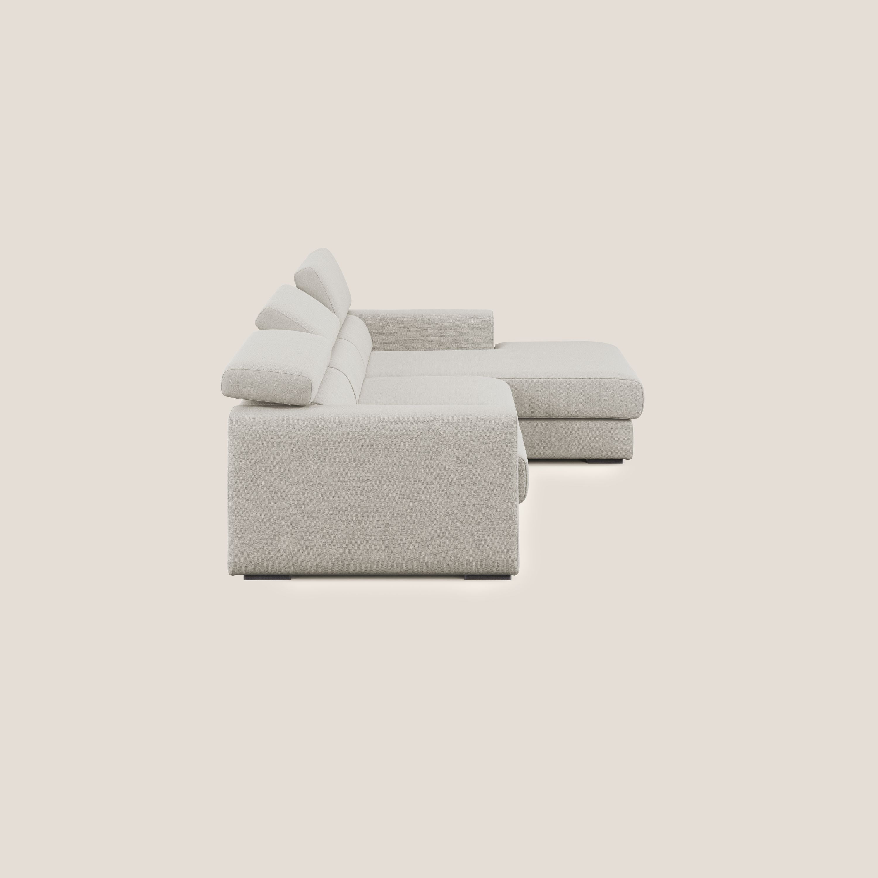 Dylan divano angolare con estraibile a cassettone in tessuto fiammato simil cotone impermeabile T19 panna - divani.store