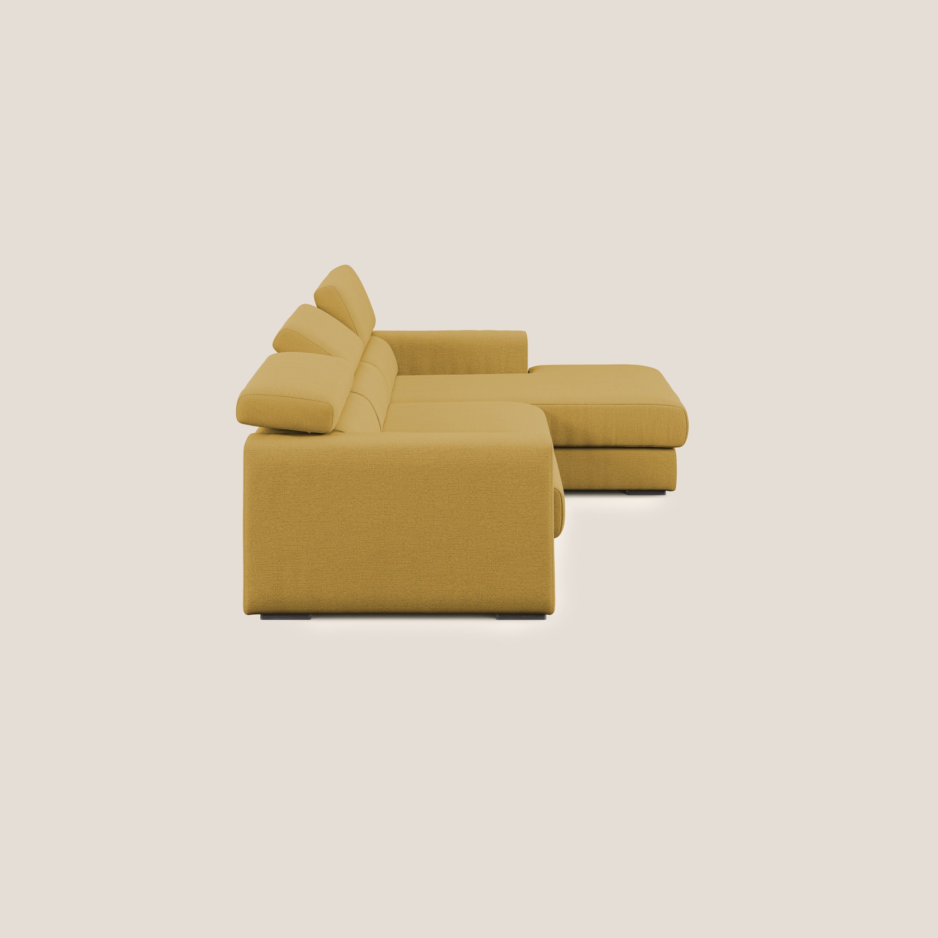 Dylan divano angolare con estraibile a cassettone in tessuto fiammato simil cotone impermeabile T19 giallo - divani.store