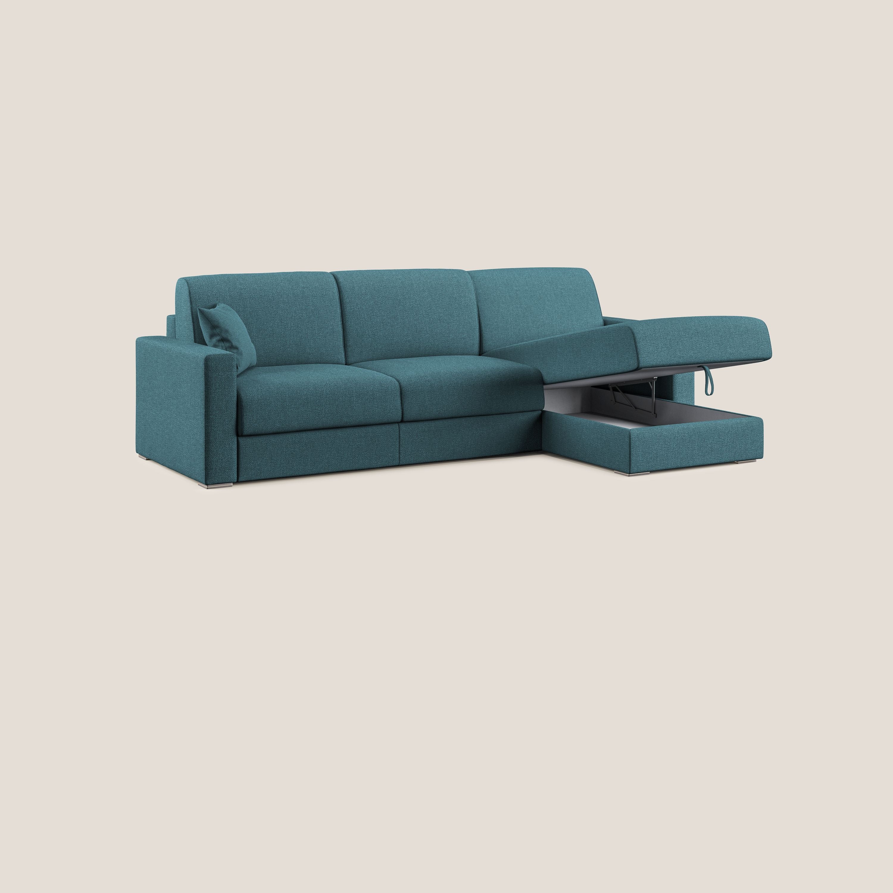 Best Divano letto angolare con penisola in tessuto smacchiabile QuickClean T08 azzurro - divani.store