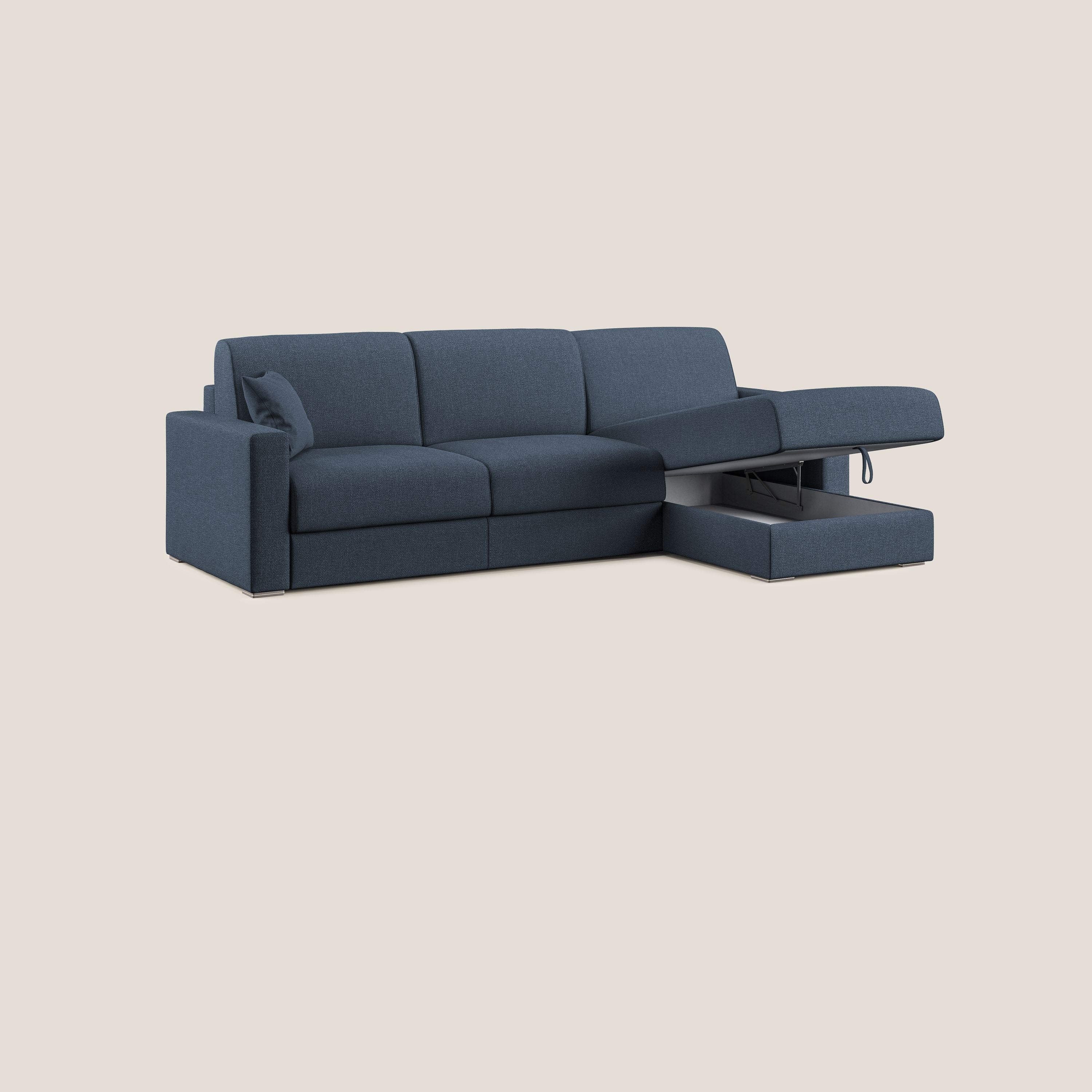 Best Divano letto angolare con penisola in tessuto smacchiabile QuickClean T08 blu - divani.store