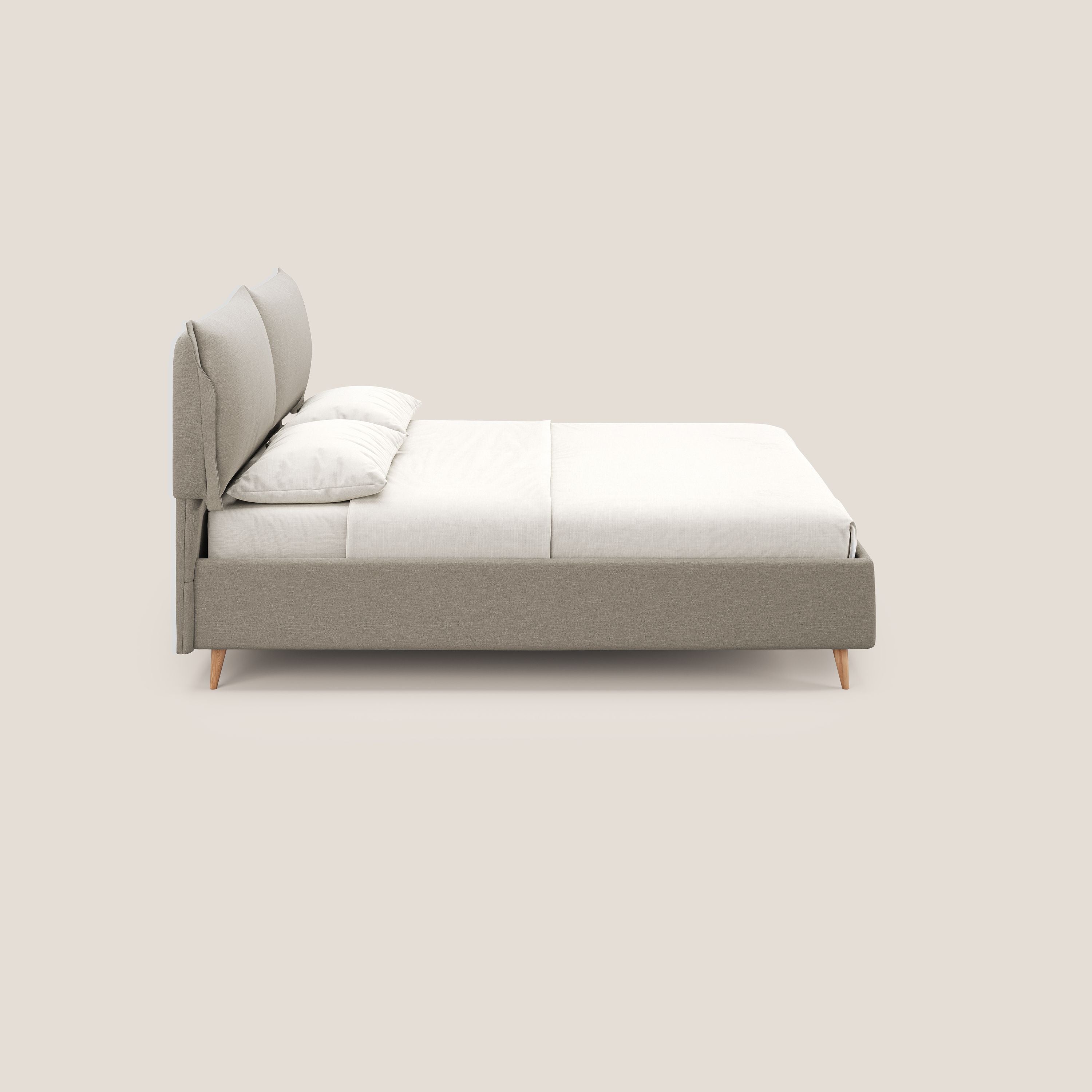 Elettra letto contenitore imbottito e sfoderabile con cuscini testata in tessuto impermeabile T13 panna - divani.store