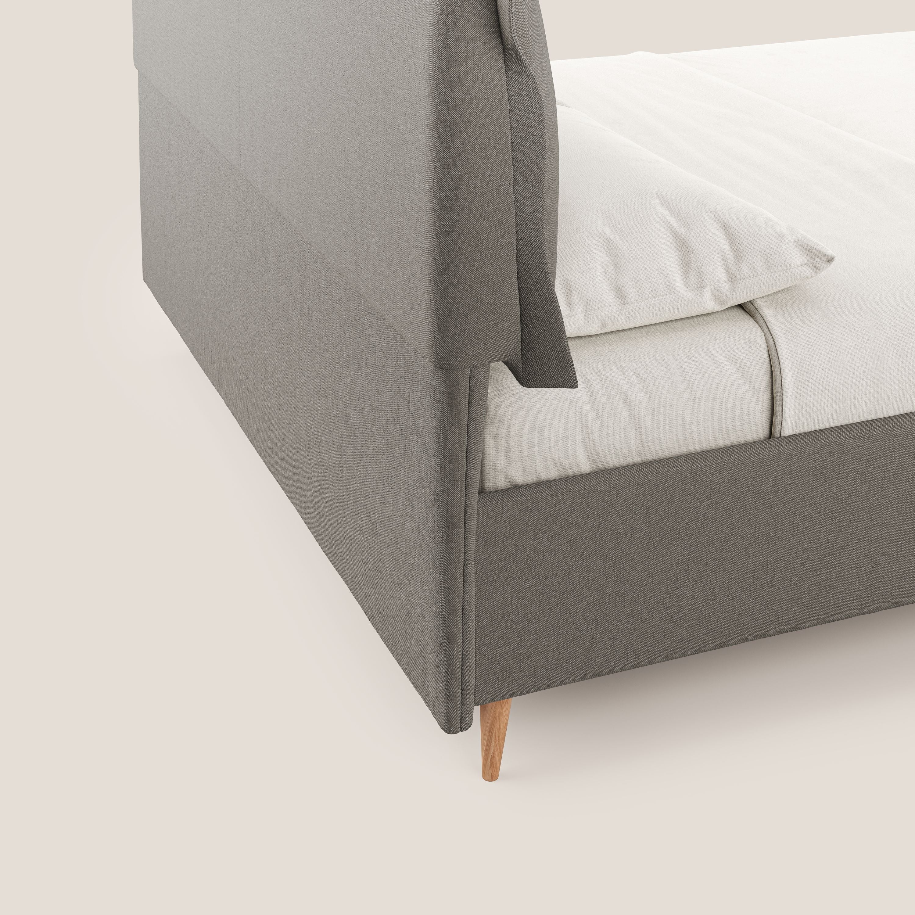 Elettra letto contenitore imbottito e sfoderabile con cuscini testata in tessuto impermeabile T13 tortora - divani.store