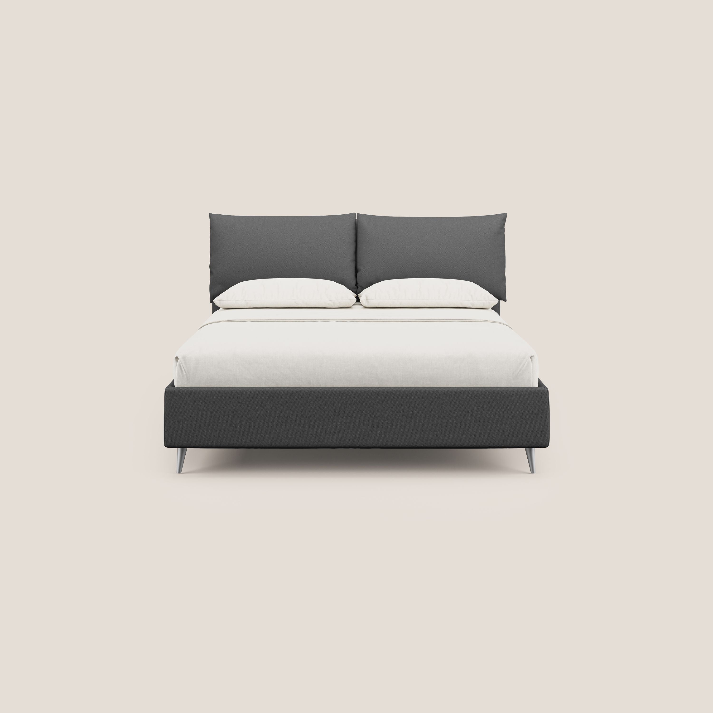 Elsa letto imbottito con vano contenitore in tessuto smacchiabile T05 antracite - divani.store