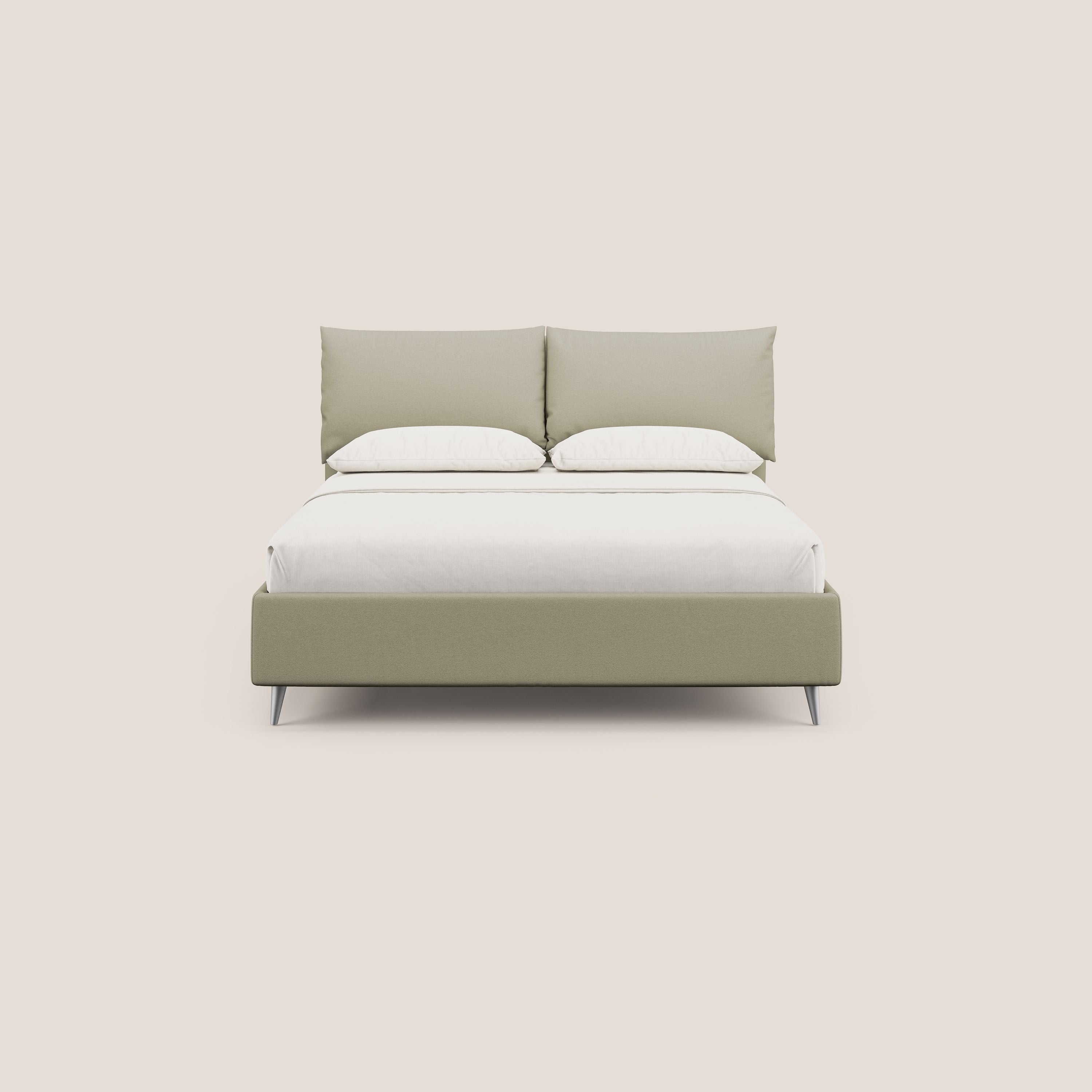 Elsa letto imbottito con vano contenitore in tessuto smacchiabile T05 panna - divani.store