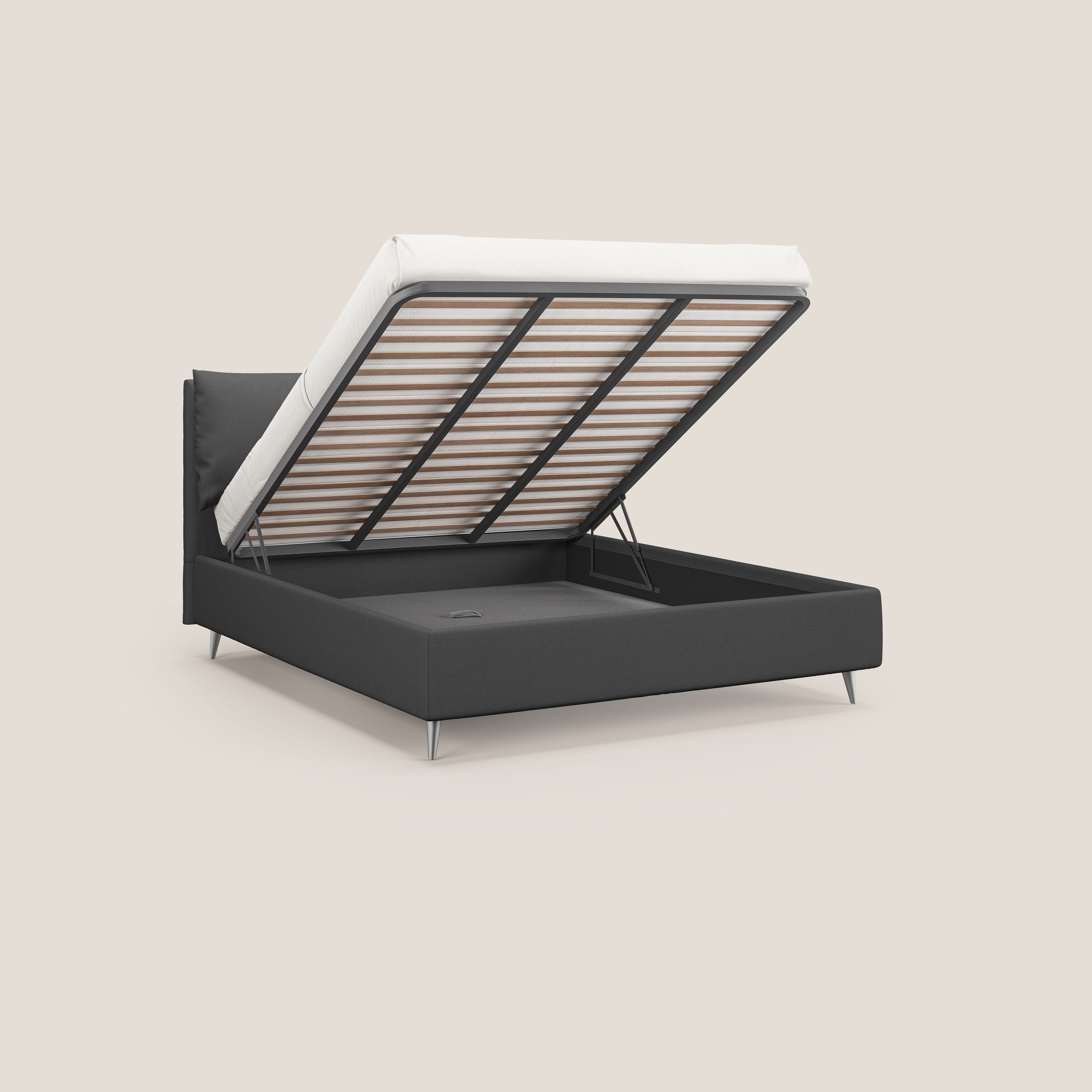 Elsa letto imbottito con vano contenitore in tessuto smacchiabile T05 antracite - divani.store