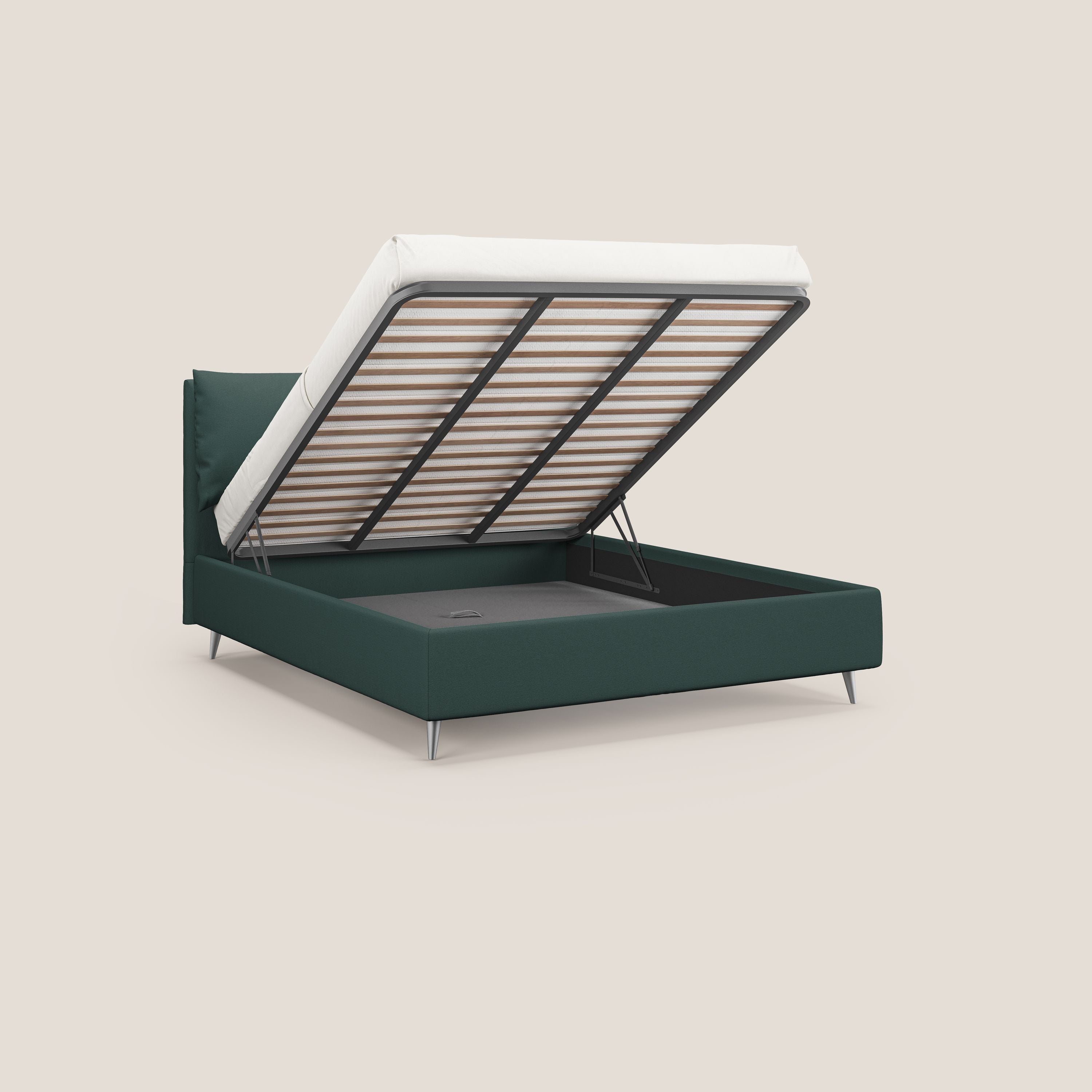 Elsa letto imbottito con vano contenitore in tessuto smacchiabile T05 verde - divani.store