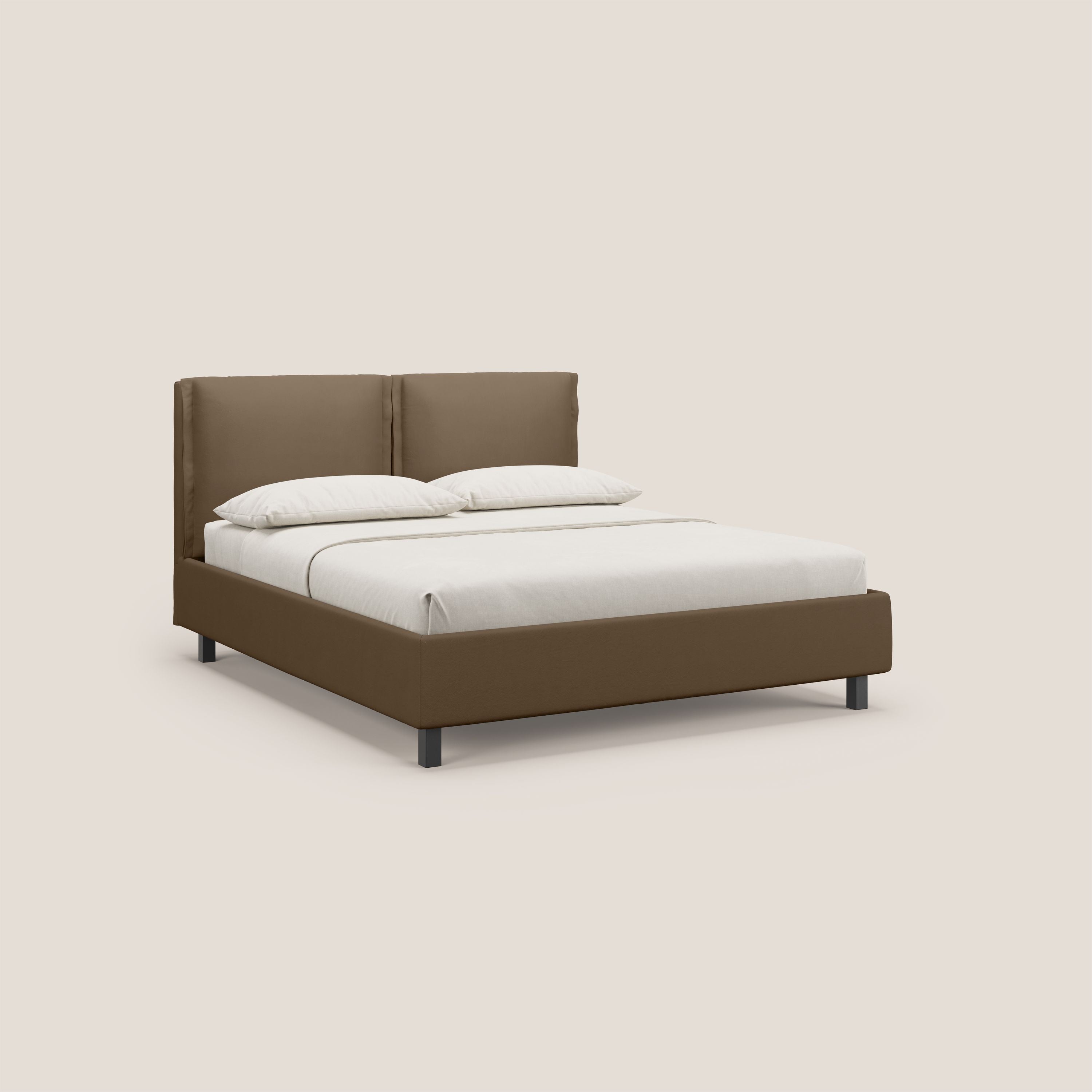 Emma letto contenitore con cuscini mobili in microfibra smacchiabile T11 marrone - divani.store