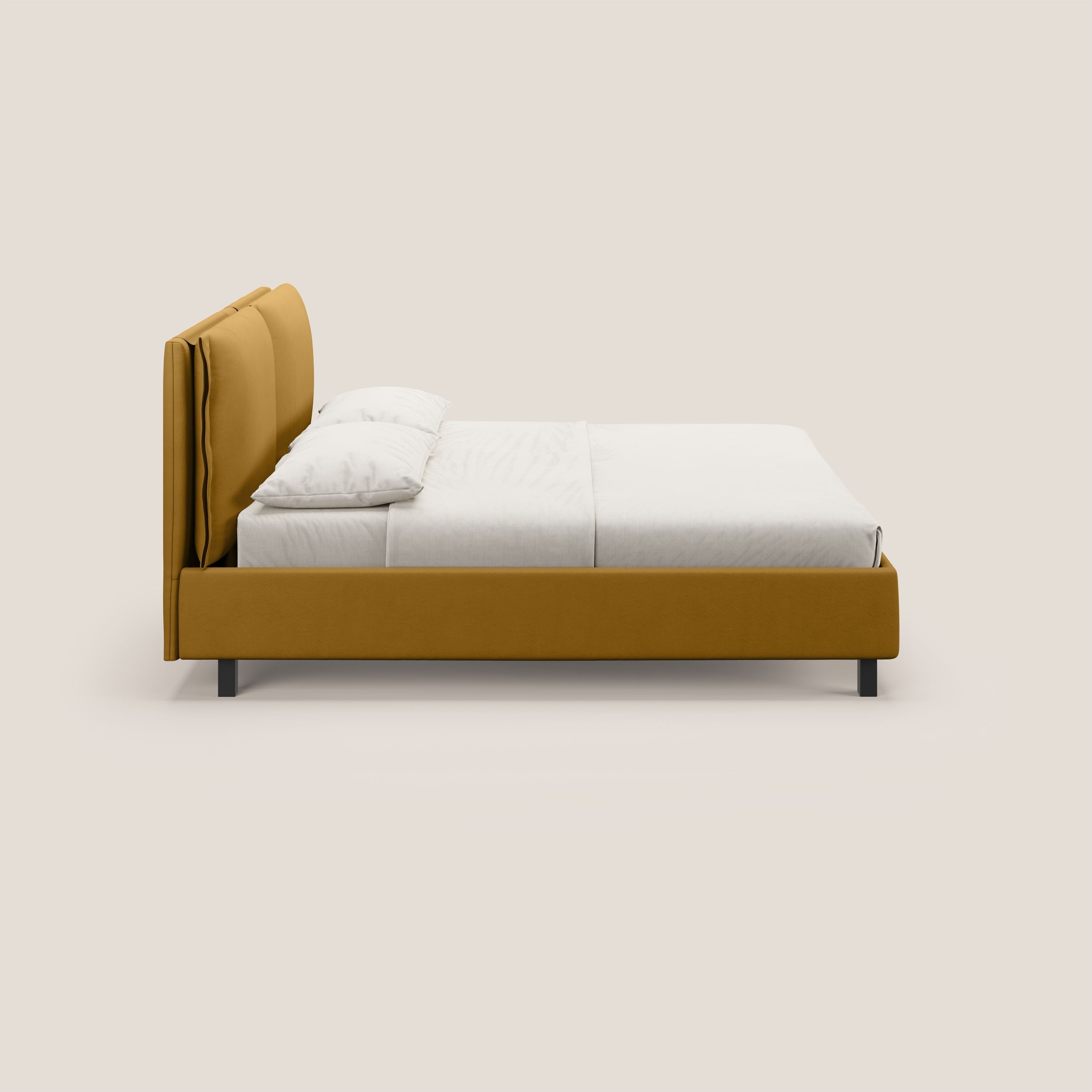 Emma letto contenitore con cuscini mobili in microfibra smacchiabile T11 giallo - divani.store