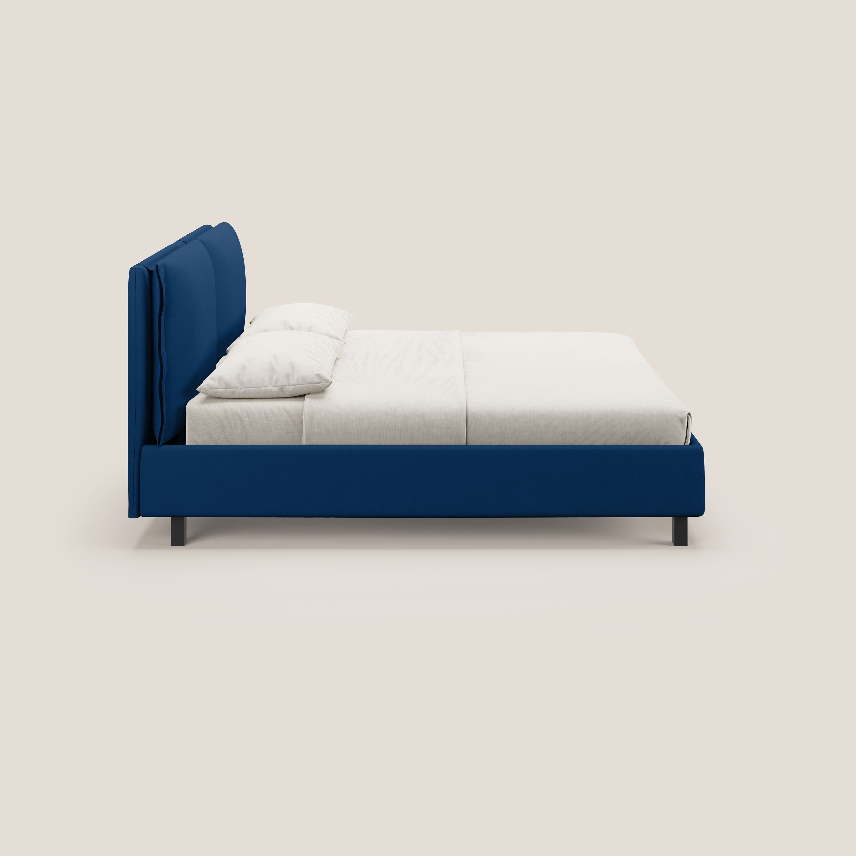 Emma letto contenitore con cuscini mobili in microfibra smacchiabile T11 blu - divani.store