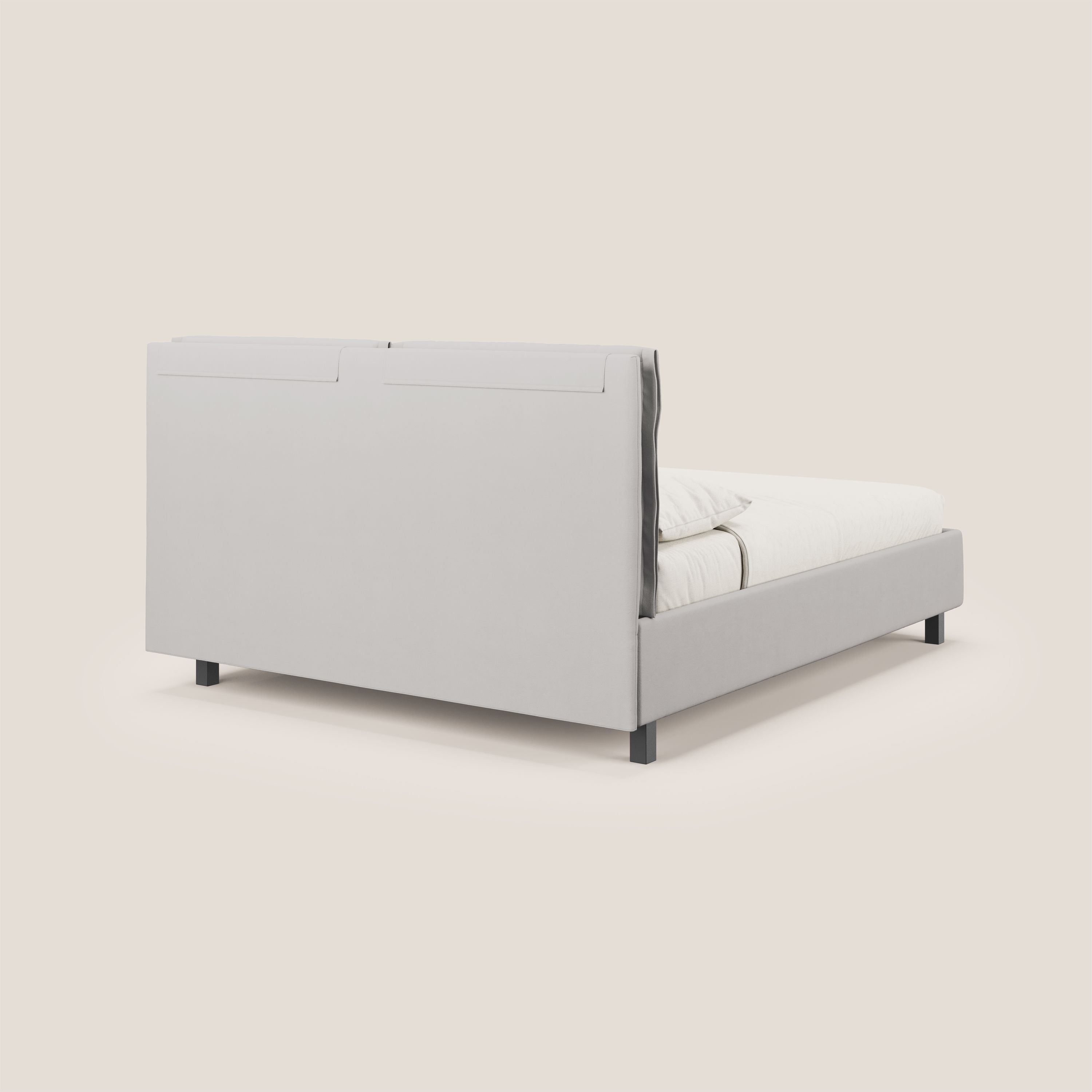 Emma letto contenitore con cuscini mobili in microfibra smacchiabile T11 grigio chiaro - divani.store
