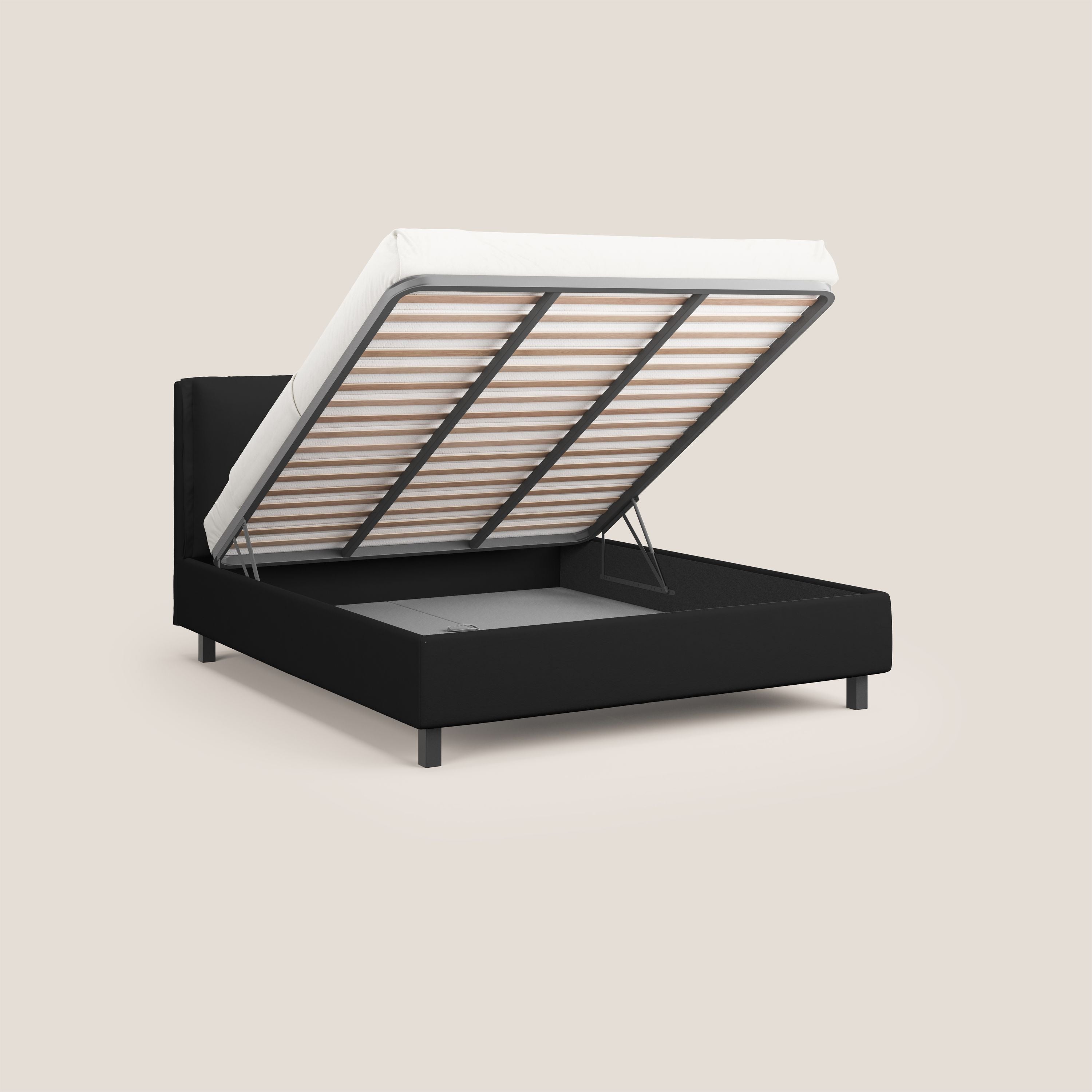 Emma letto contenitore con cuscini mobili in microfibra smacchiabile T11 nero - divani.store