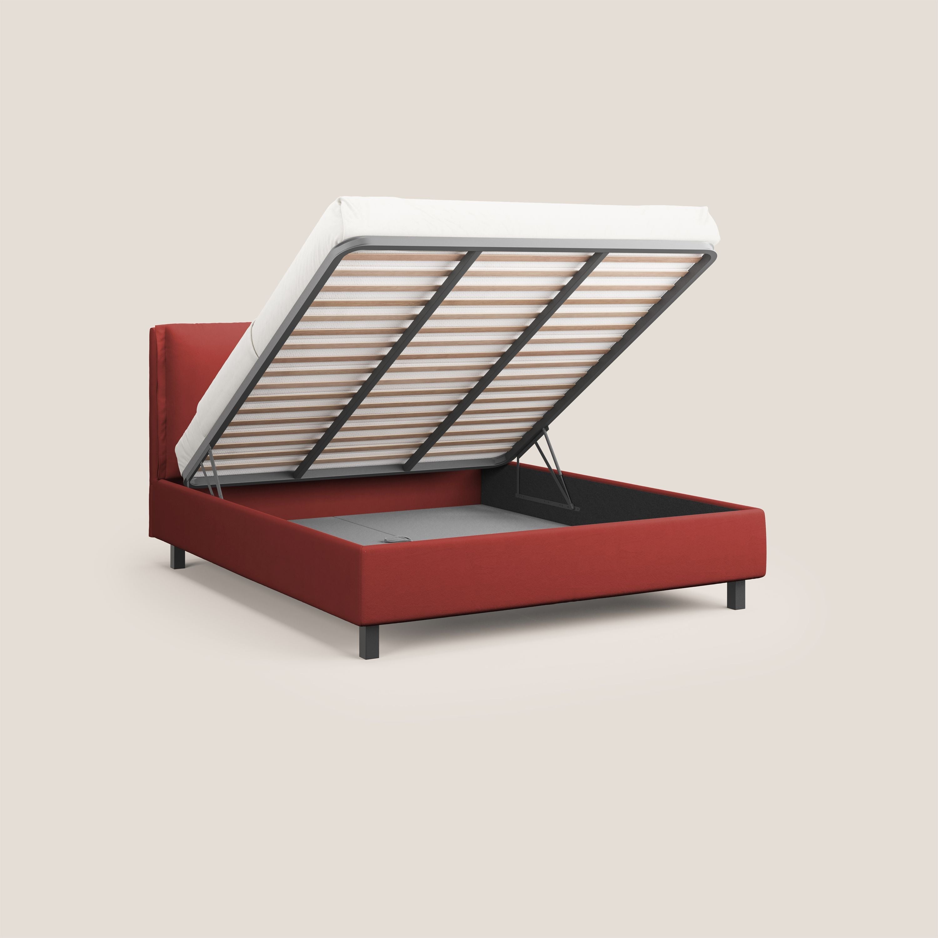 Emma letto contenitore con cuscini mobili in microfibra smacchiabile T11 rosso - divani.store