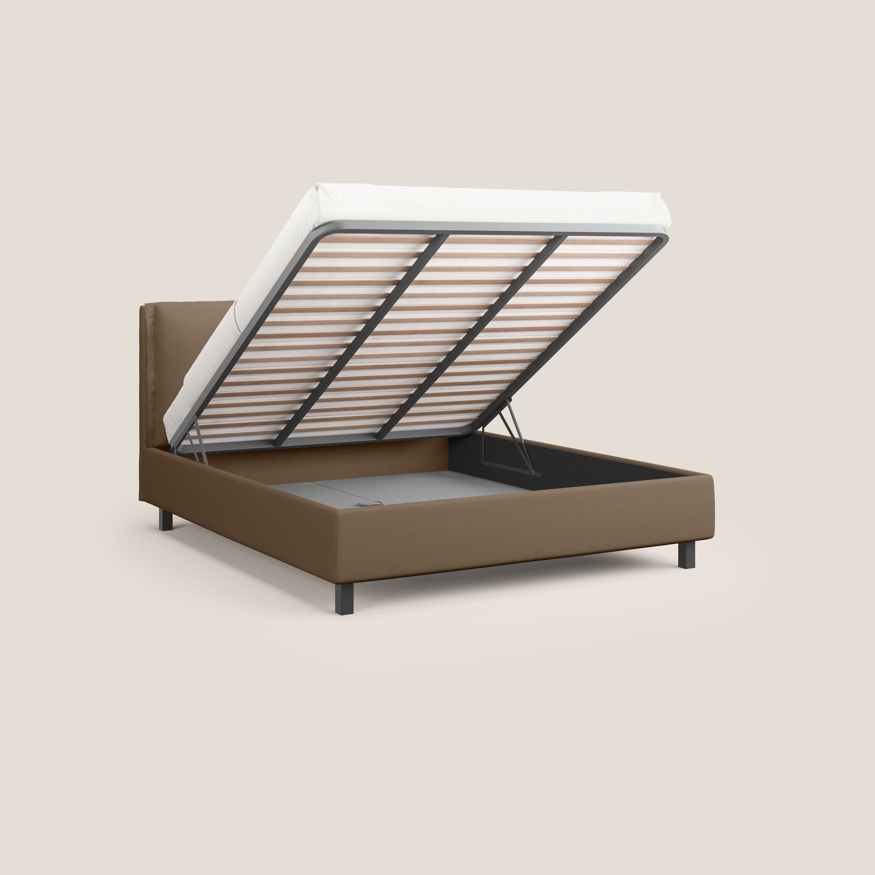 Emma letto contenitore con cuscini mobili in microfibra smacchiabile T11 marrone - divani.store