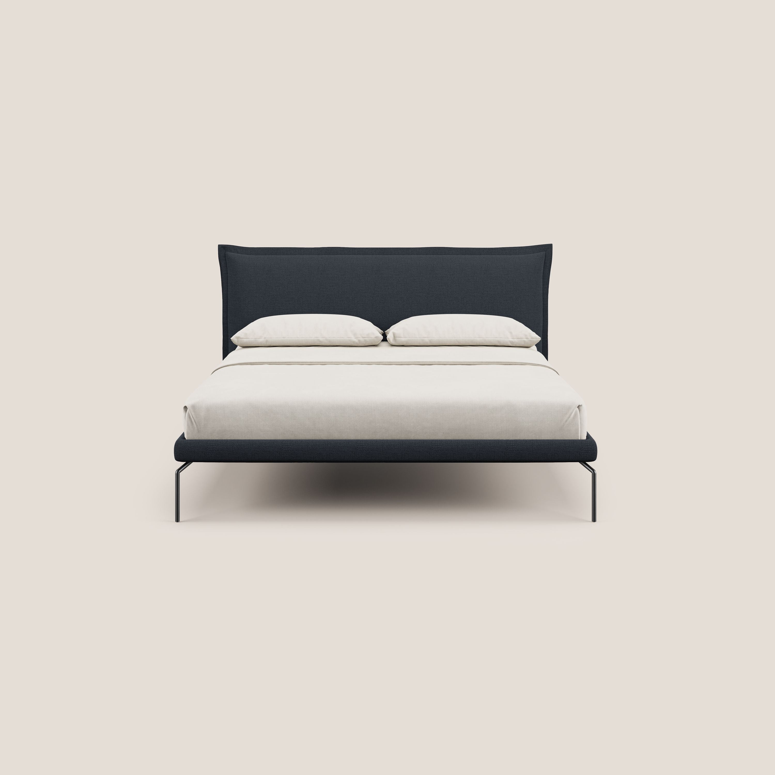 Eric letto imbottito design minimal in morbido tessuto impermeabile T14 blu - divani.store