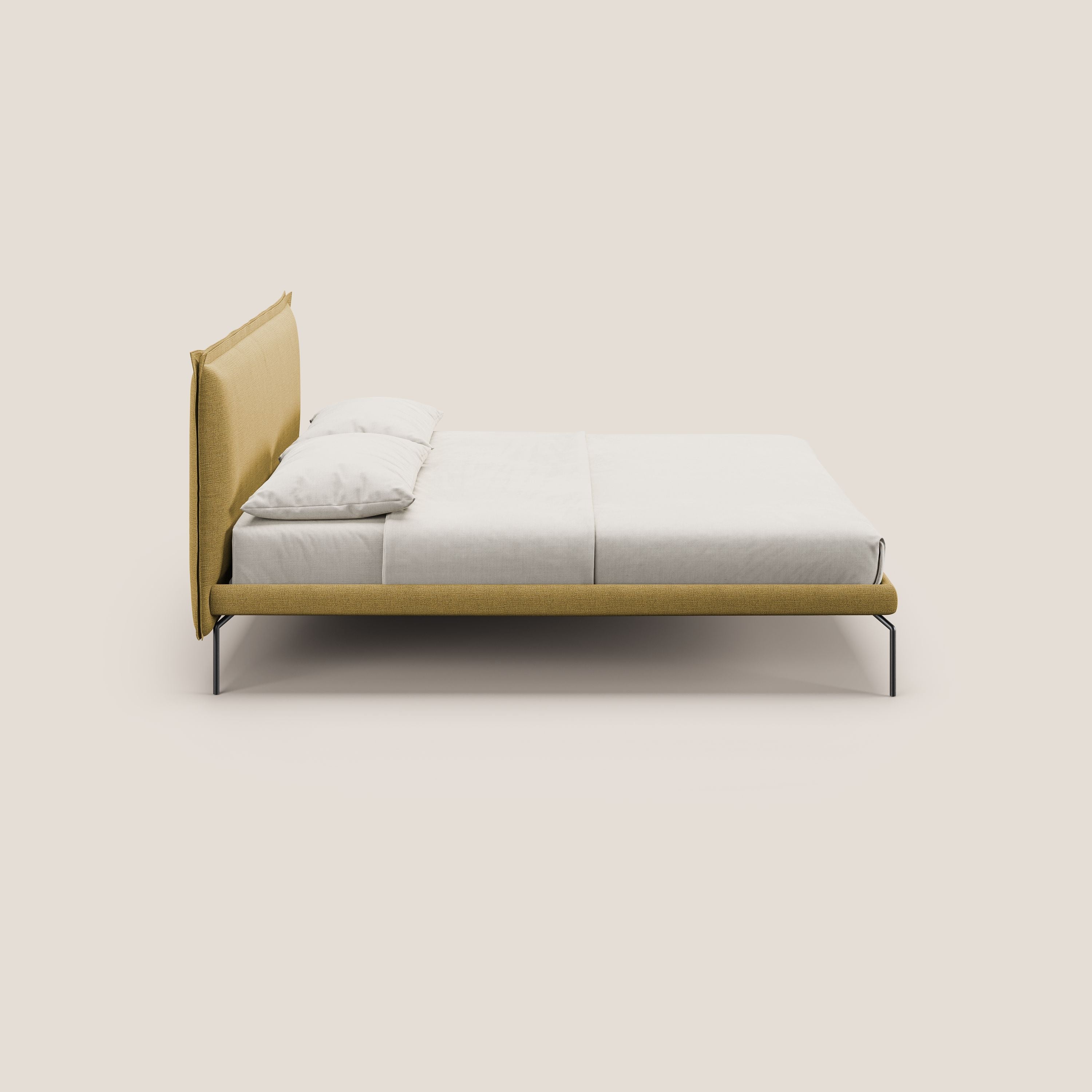 Eric letto imbottito design minimal in morbido tessuto impermeabile T14 giallo - divani.store