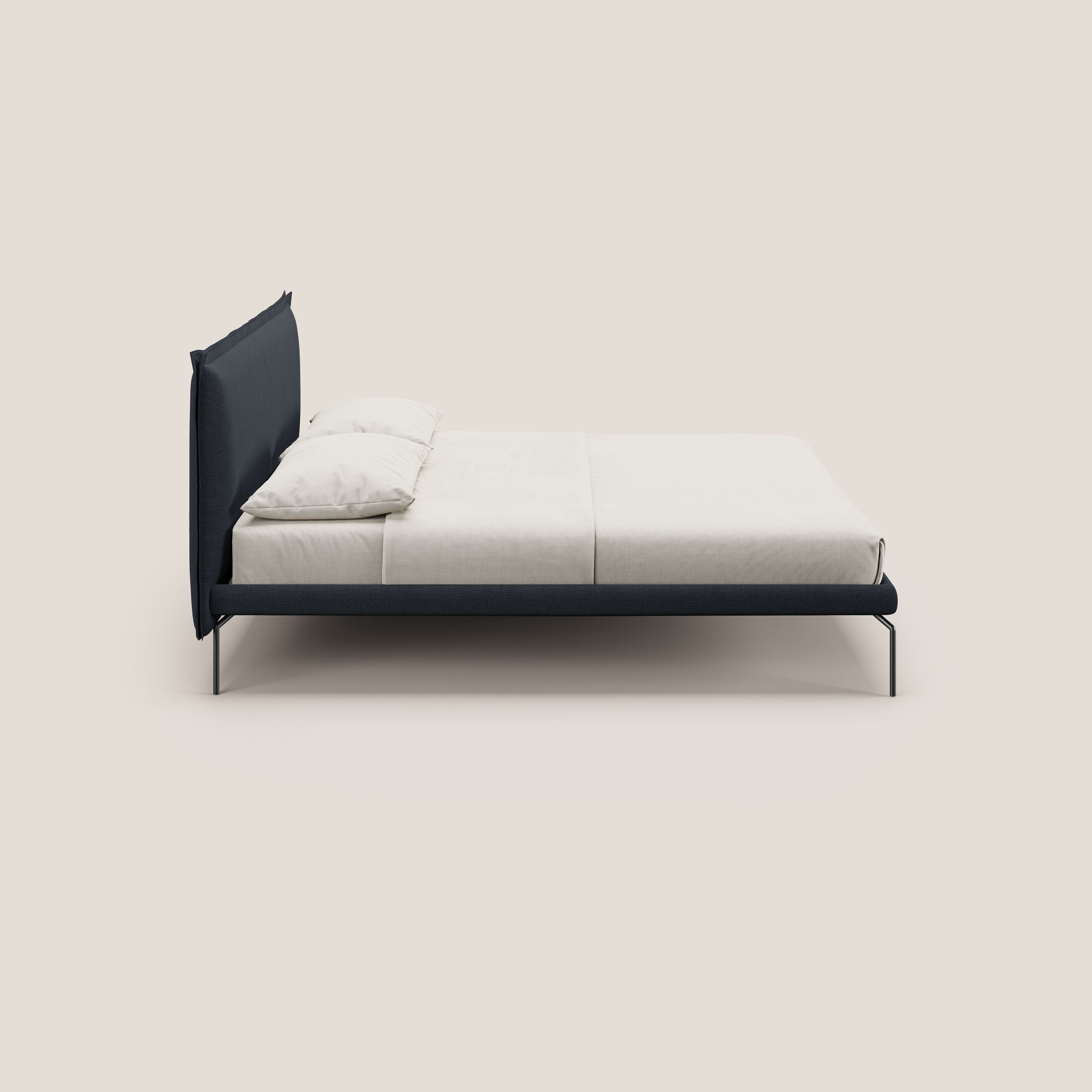 Eric letto imbottito design minimal in morbido tessuto impermeabile T14 blu - divani.store