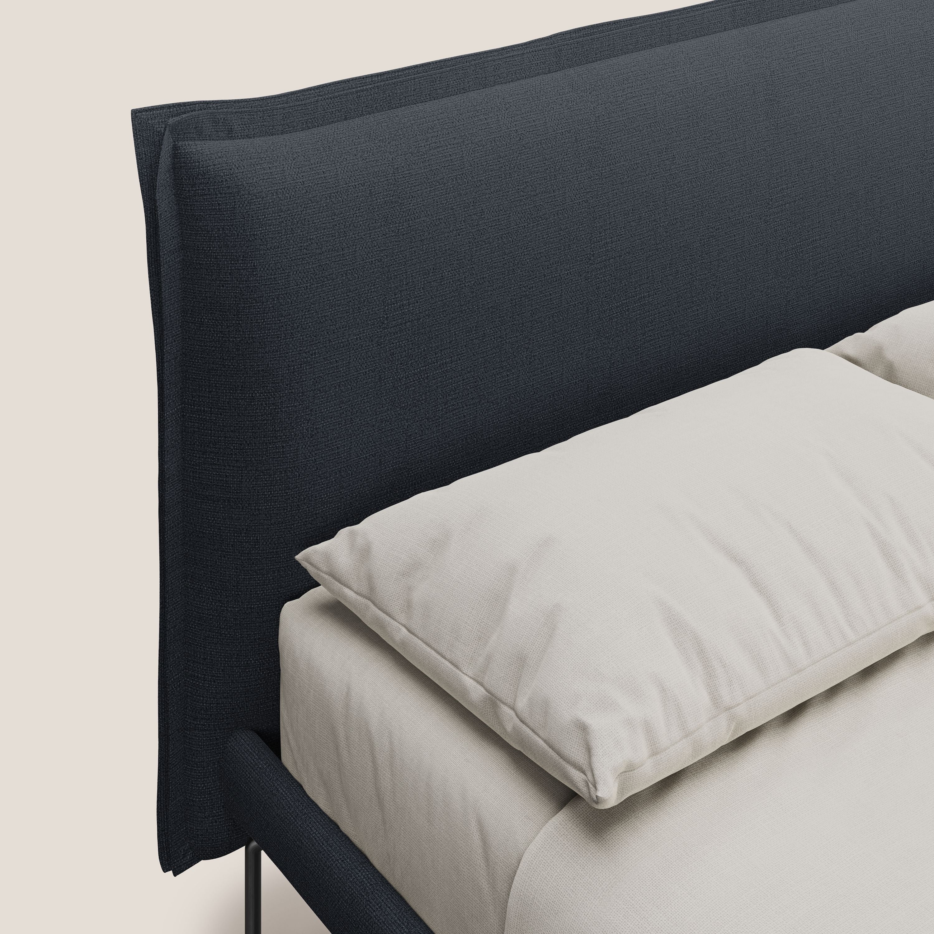 Eric letto imbottito design minimal in morbido tessuto impermeabile T14 blu - divani.store