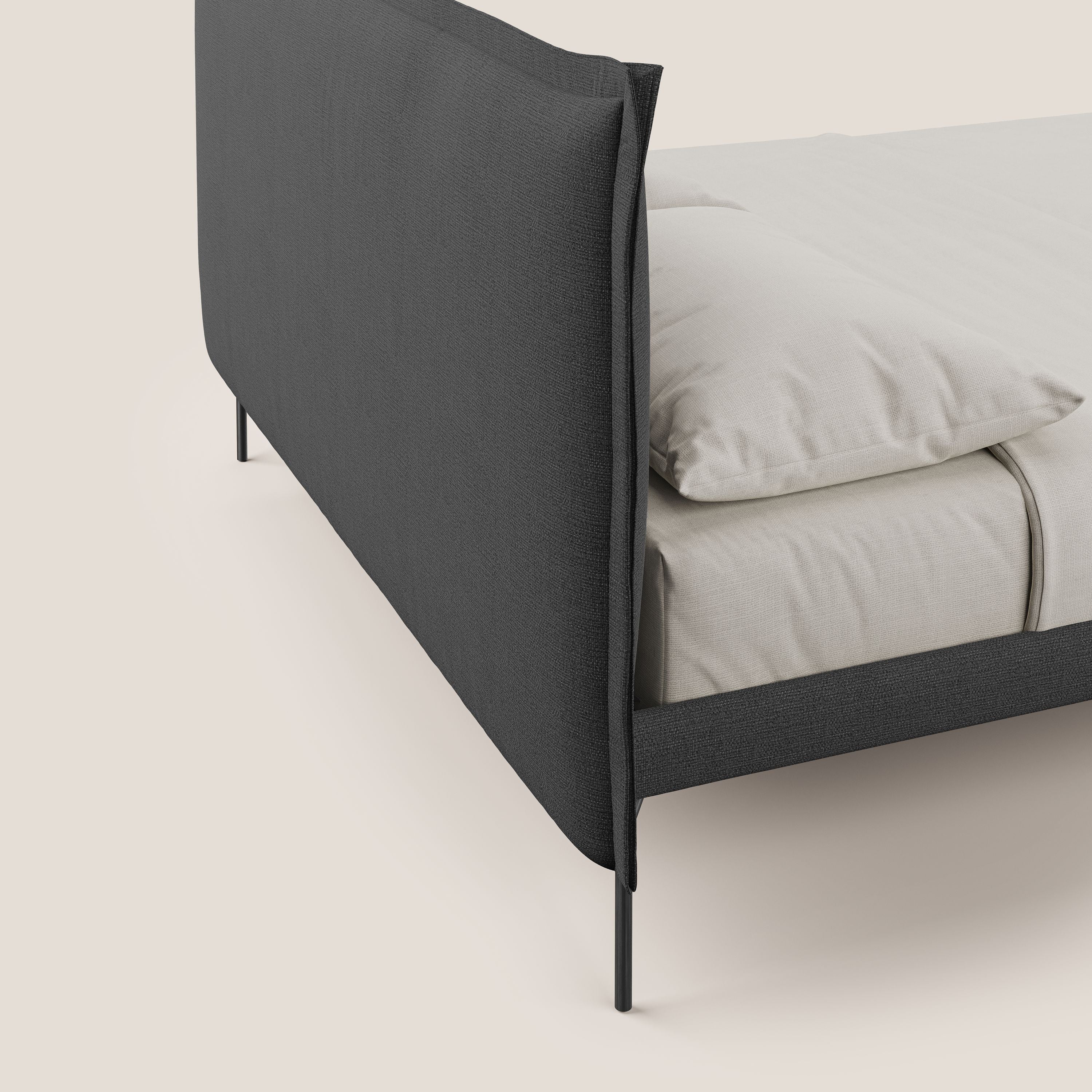 Eric letto imbottito design minimal in morbido tessuto impermeabile T14 antracite - divani.store