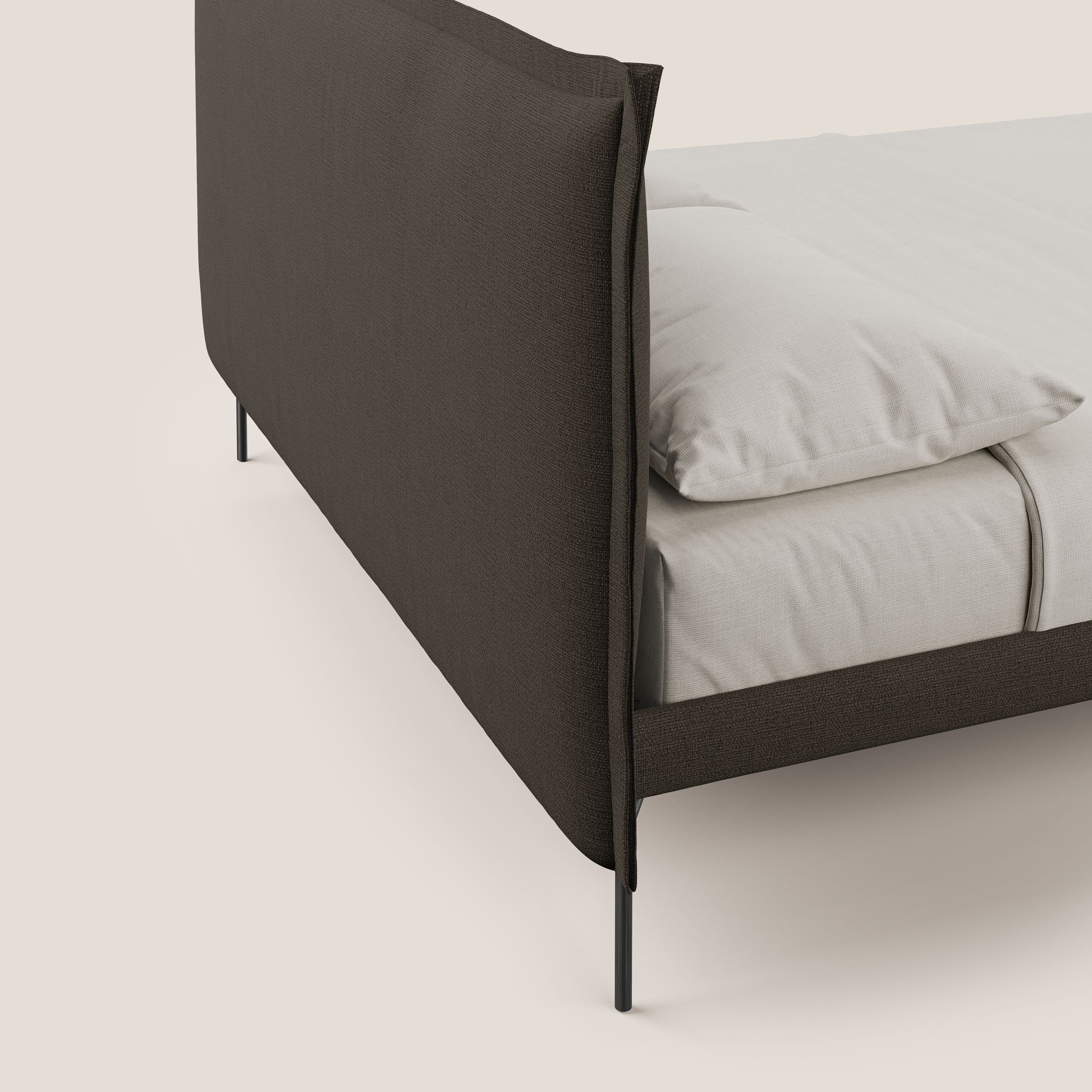 Eric letto imbottito design minimal in morbido tessuto impermeabile T14 marrone - divani.store
