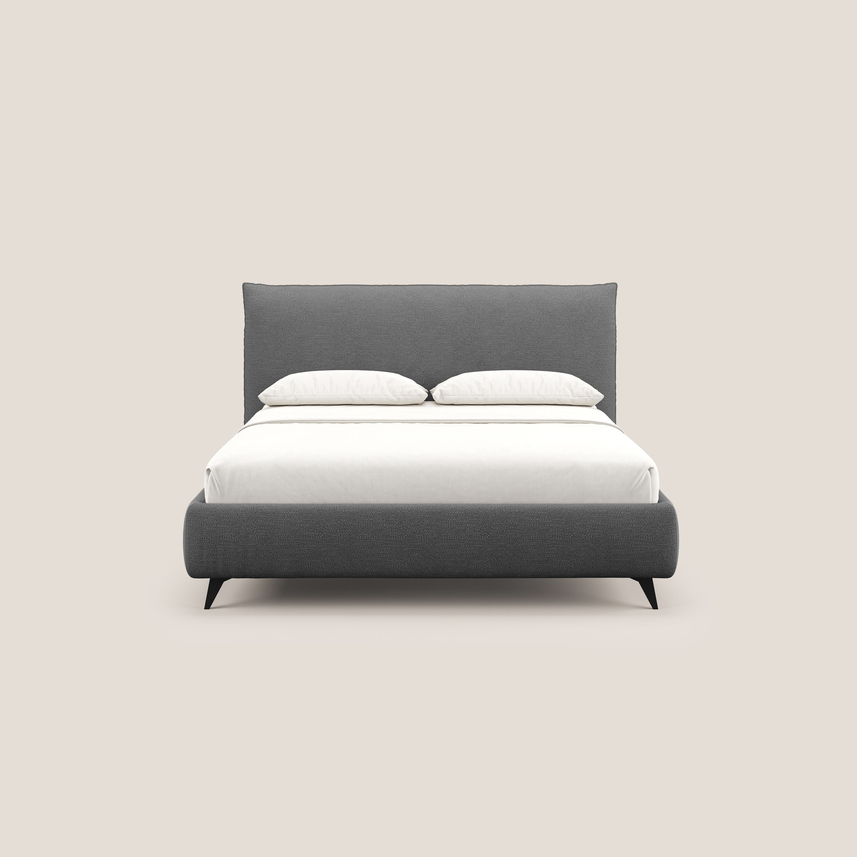 EROS letto imbottito in piuma con vano contenitore in pregiato e fresco bouclet smacchiabile T16 antracite - divani.store
