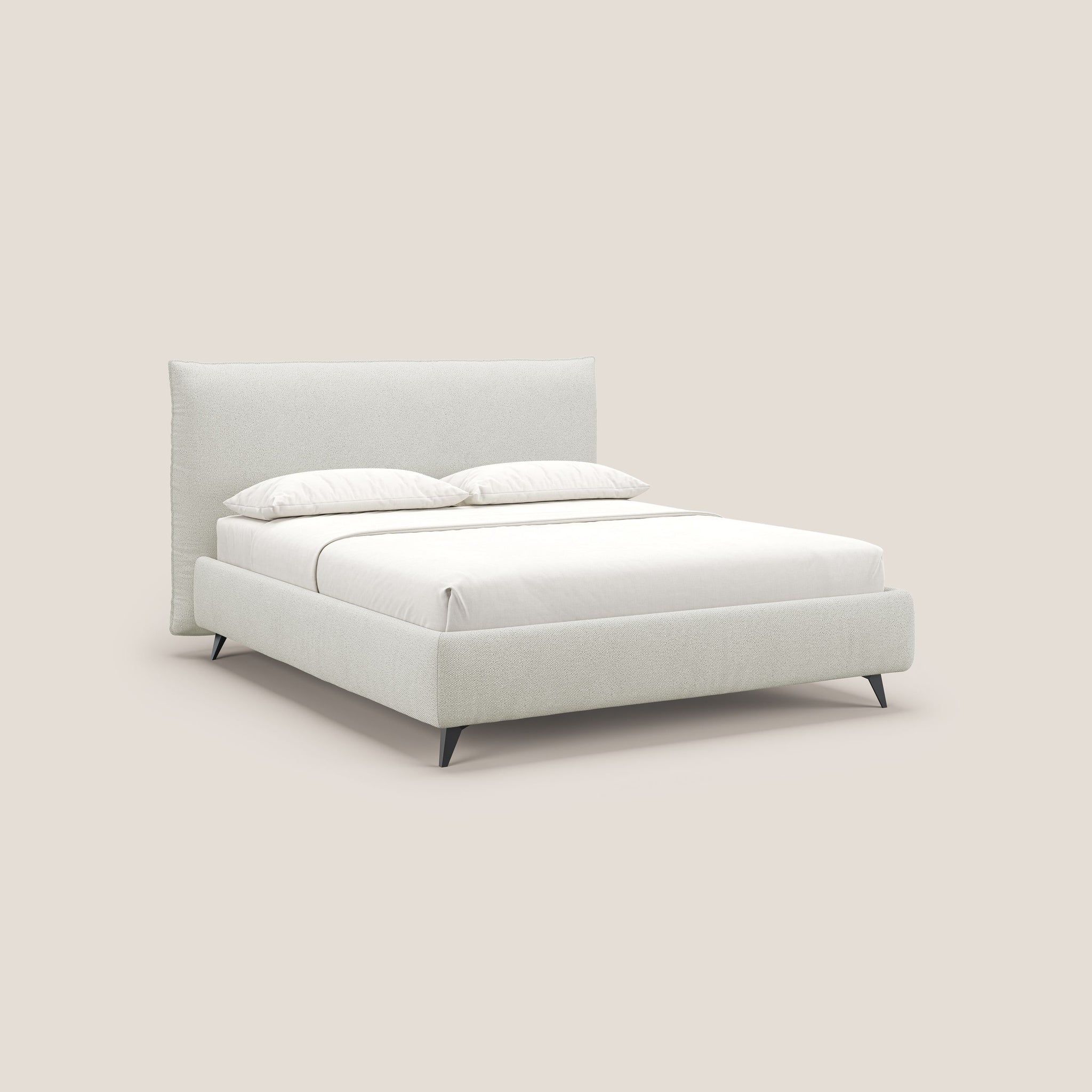 EROS letto imbottito in piuma con vano contenitore in pregiato e fresco bouclet smacchiabile T16 - divani.store