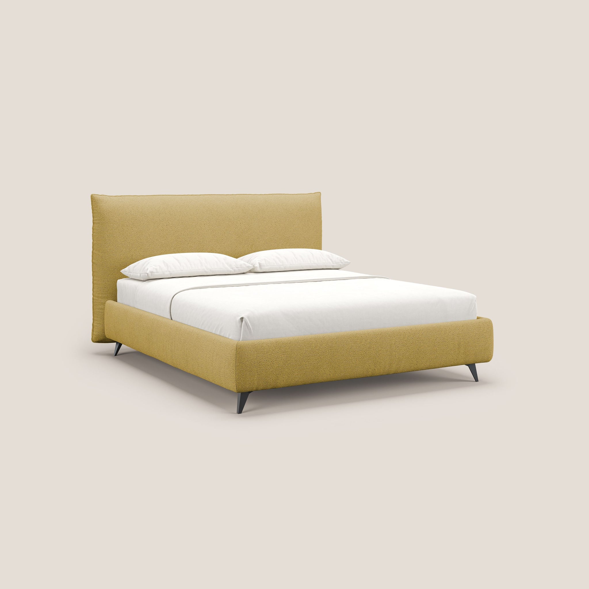 EROS letto imbottito in piuma con vano contenitore in pregiato e fresco bouclet smacchiabile T16 - divani.store