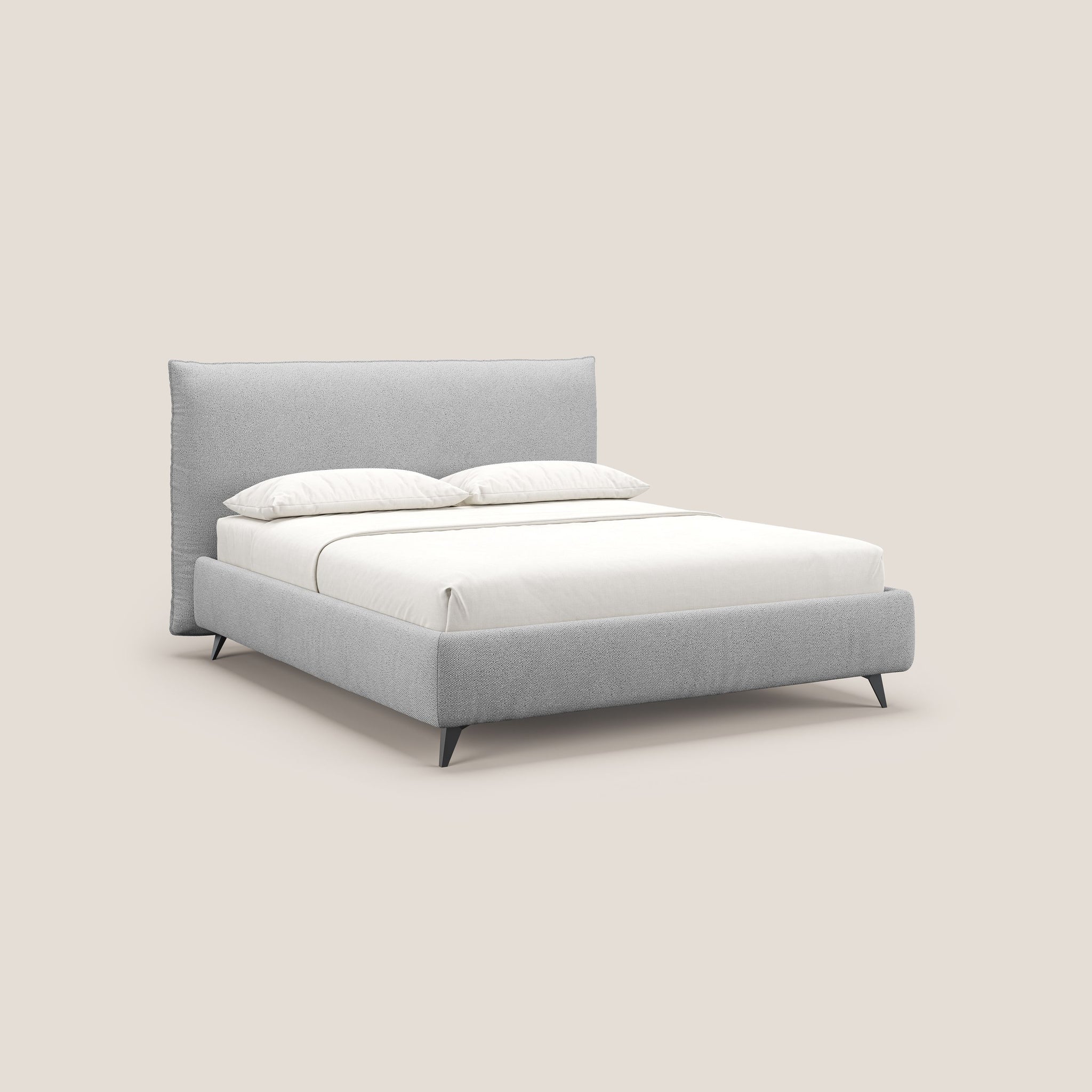 EROS letto imbottito in piuma con vano contenitore in pregiato e fresco bouclet smacchiabile T16 - divani.store