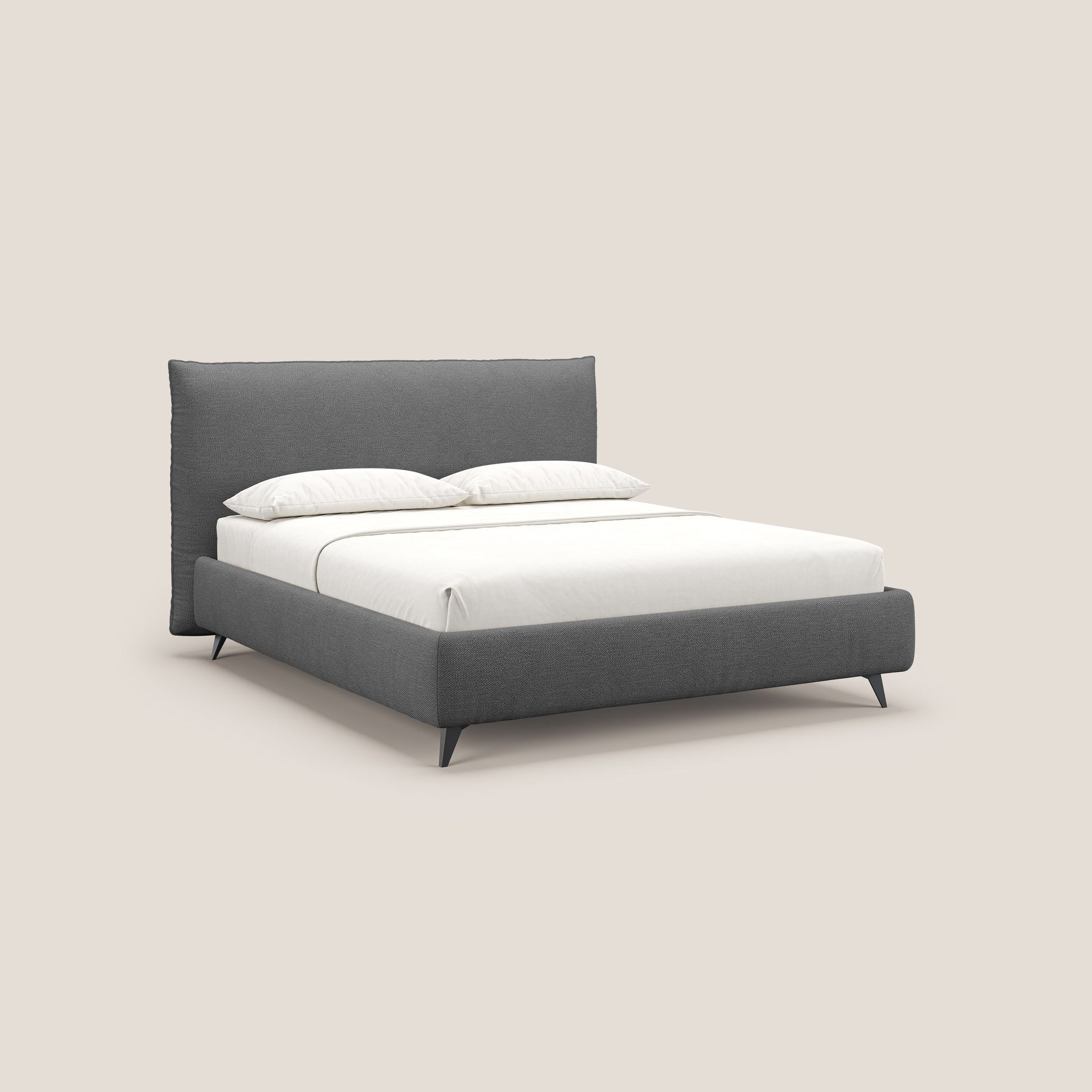 EROS letto imbottito in piuma con vano contenitore in pregiato e fresco bouclet smacchiabile T16 - divani.store