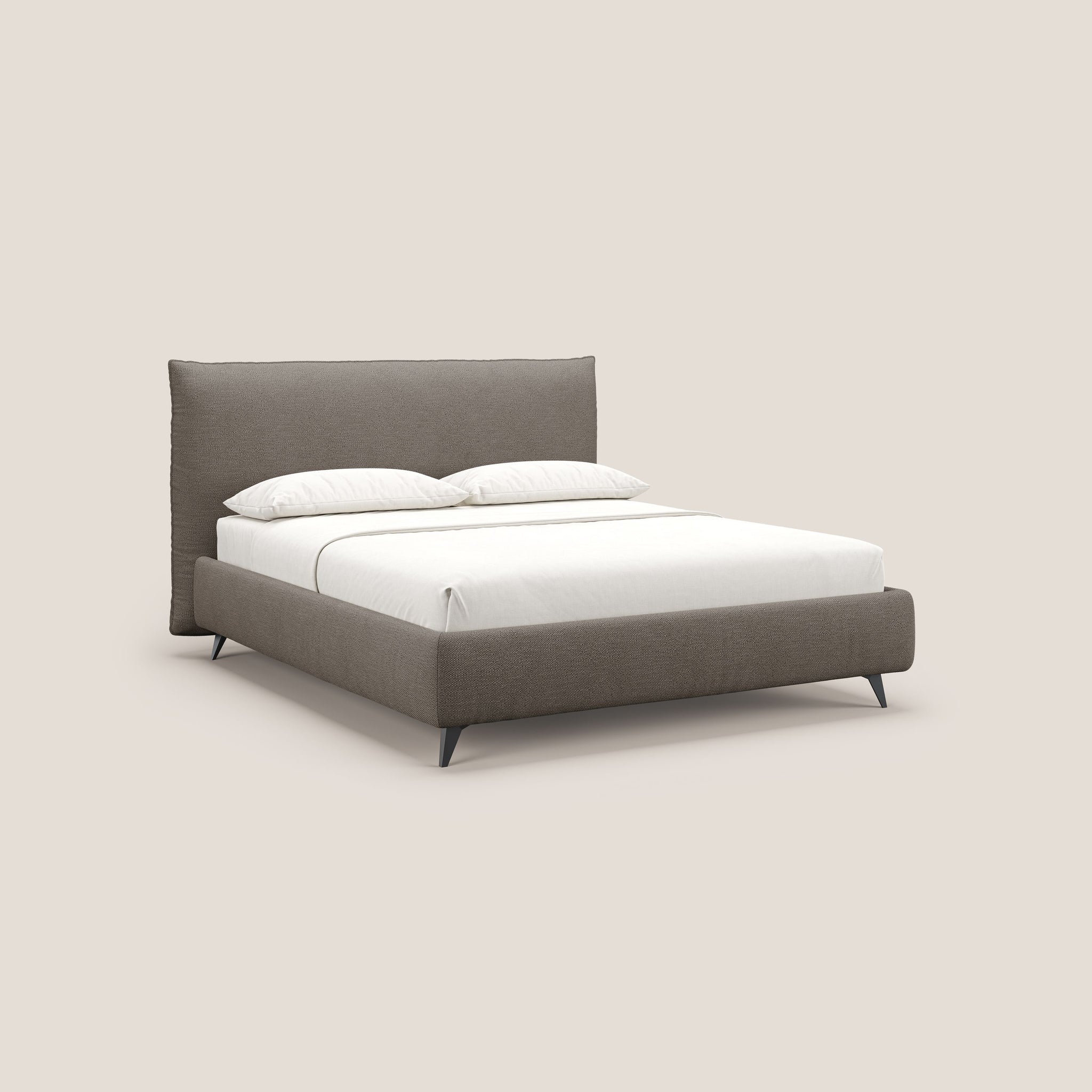 EROS letto imbottito in piuma con vano contenitore in pregiato e fresco bouclet smacchiabile T16 - divani.store