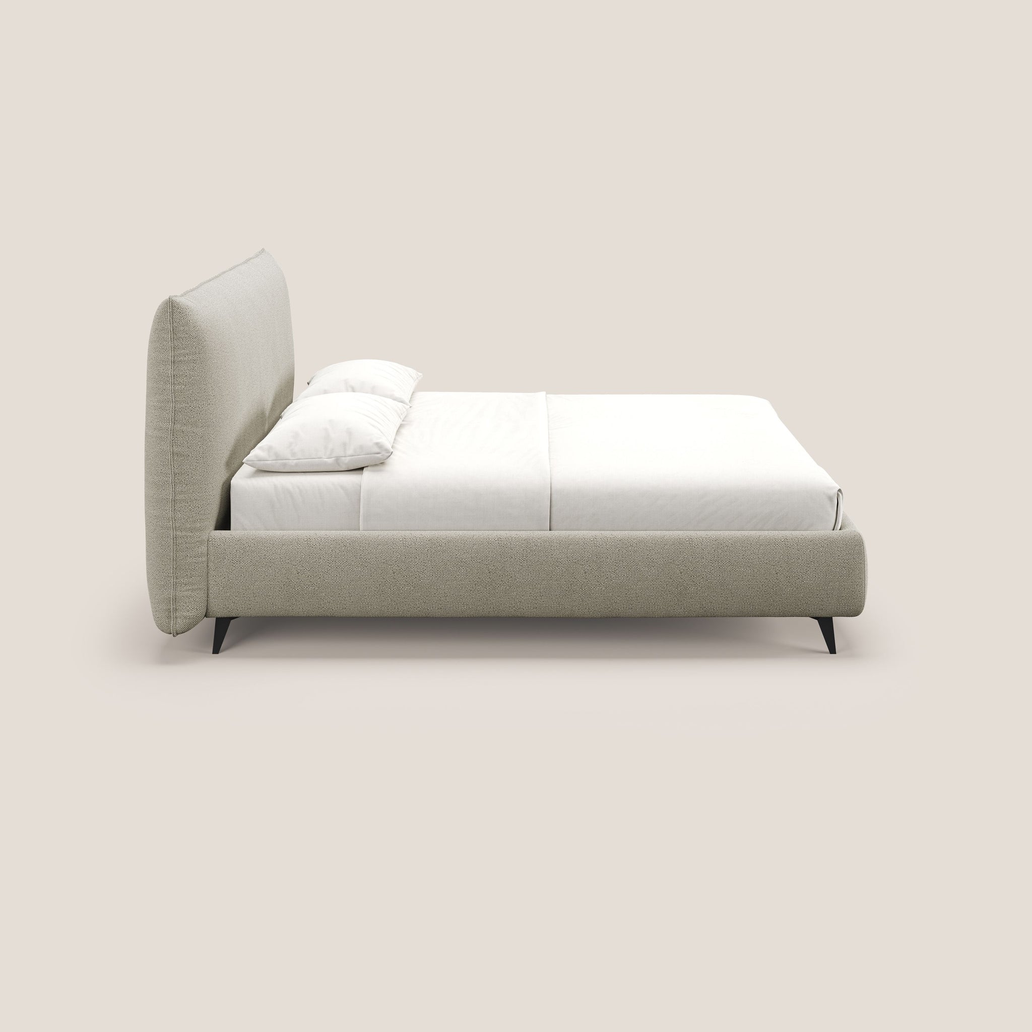 EROS letto imbottito in piuma con vano contenitore in pregiato e fresco bouclet smacchiabile T16 - divani.store