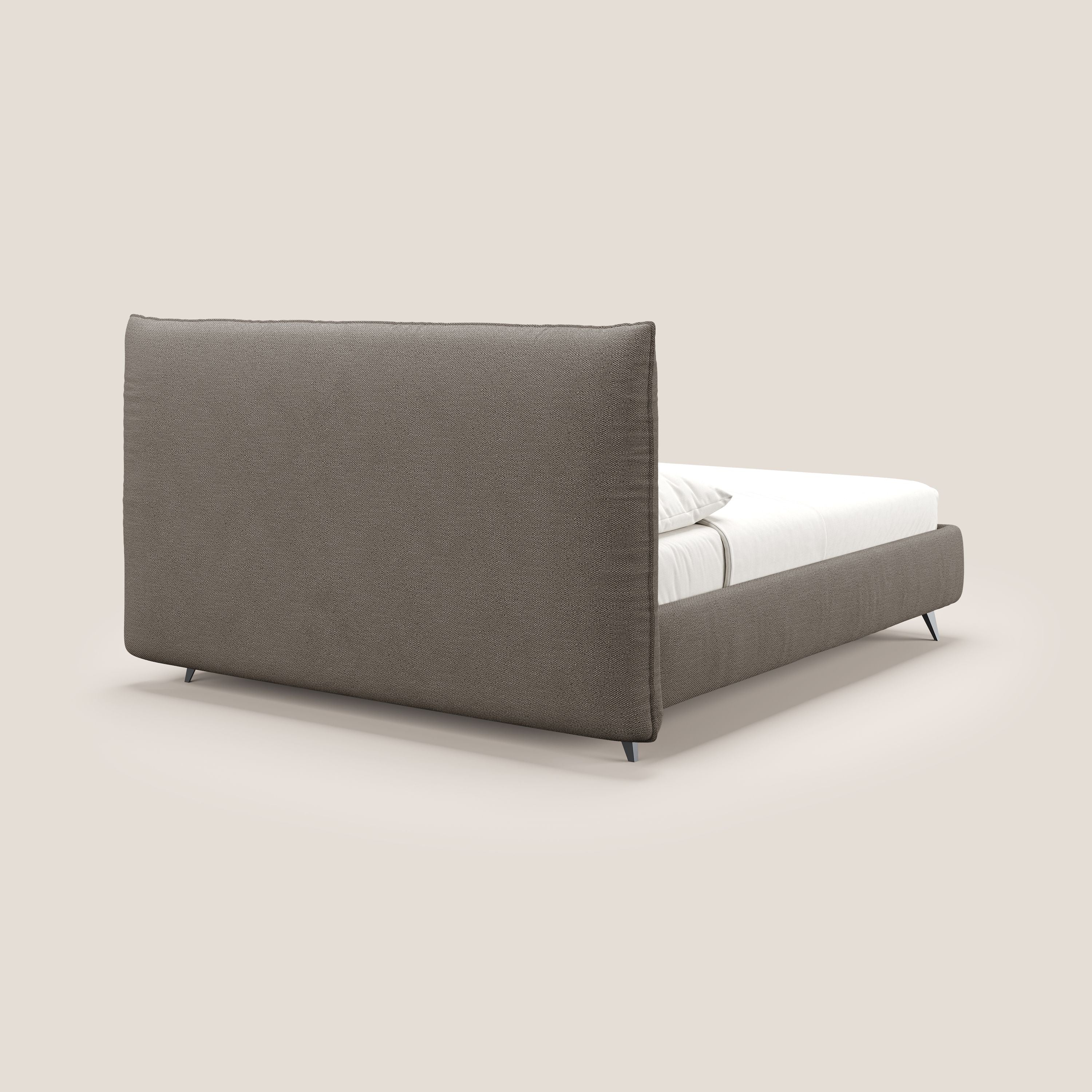 EROS letto imbottito in piuma con vano contenitore in pregiato e fresco bouclet smacchiabile T16 marrone - divani.store