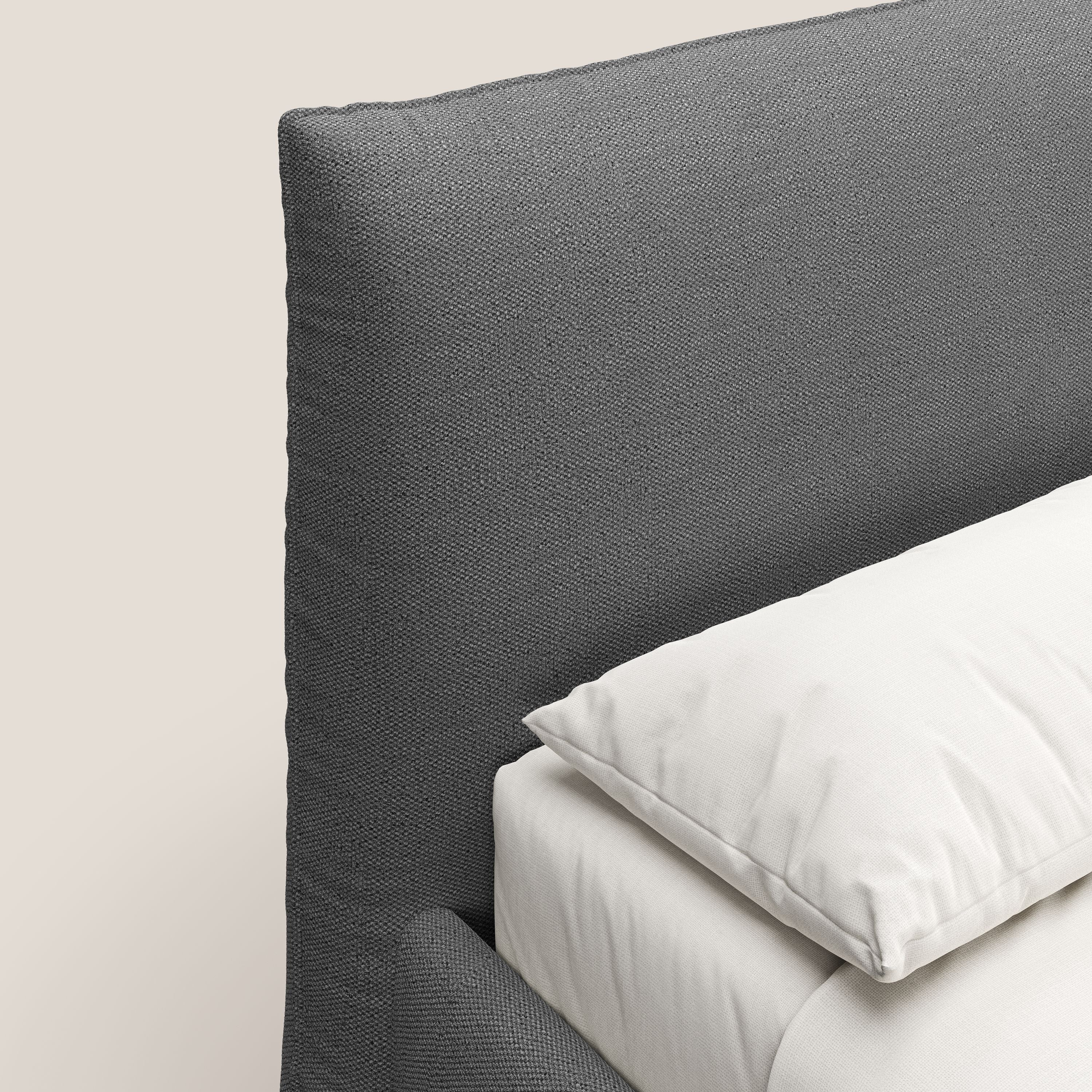 EROS letto imbottito in piuma con vano contenitore in pregiato e fresco bouclet smacchiabile T16 antracite - divani.store
