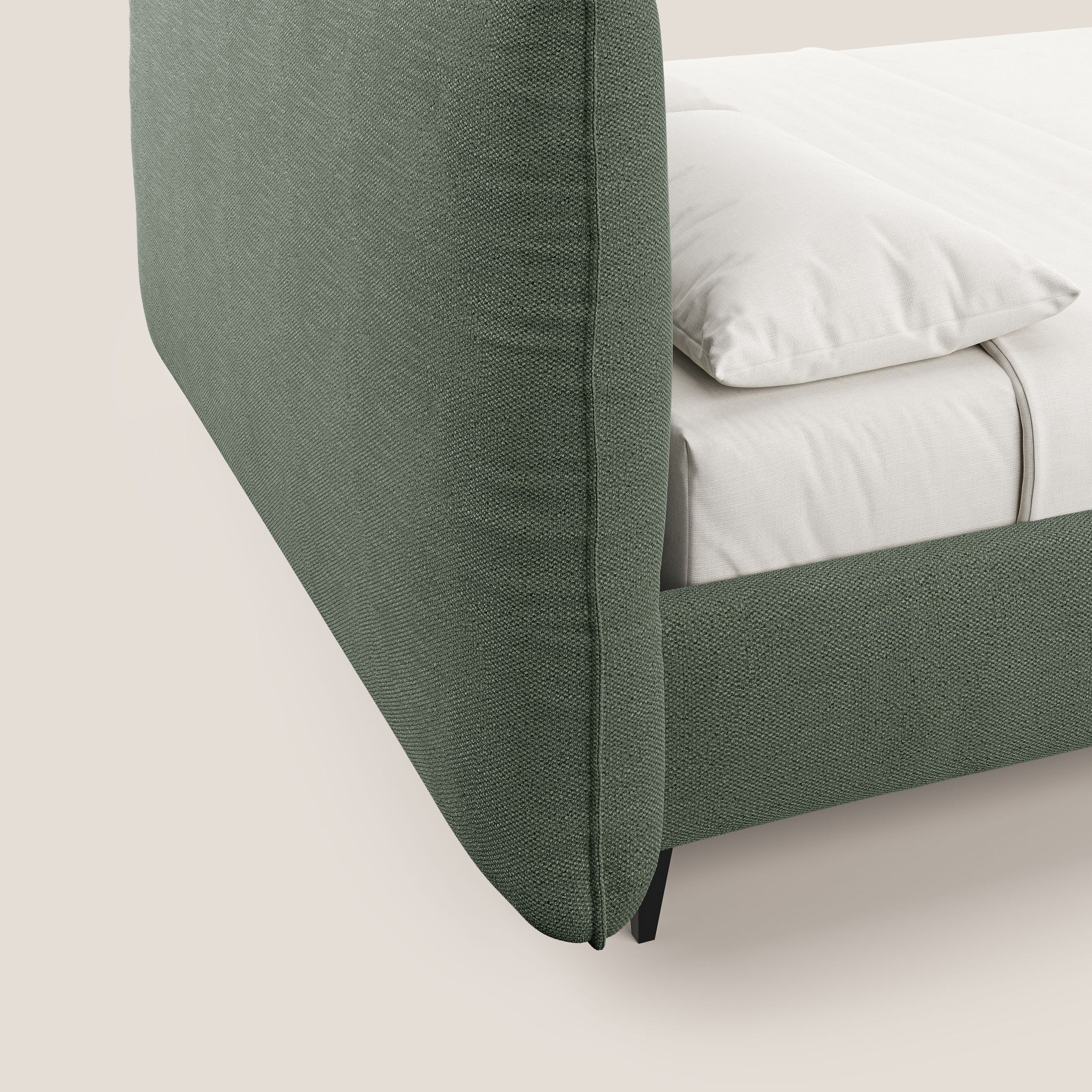 EROS letto imbottito in piuma con vano contenitore in pregiato e fresco bouclet smacchiabile T16 - divani.store